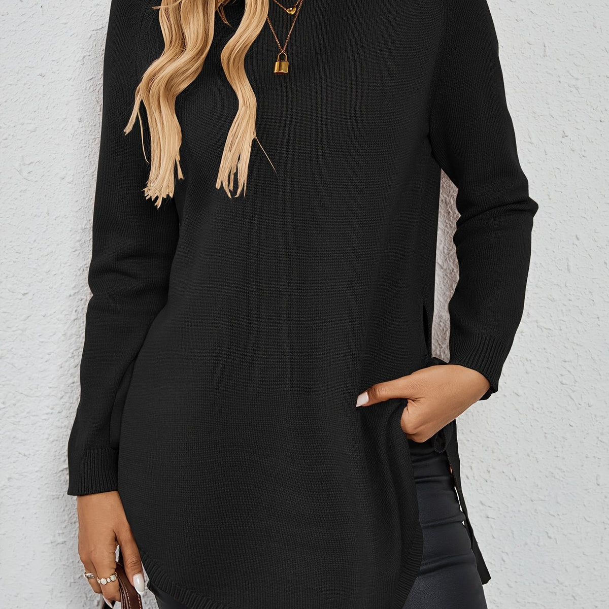 Evelyn | Women’s Longline Relaxed Sweater with Side Slits