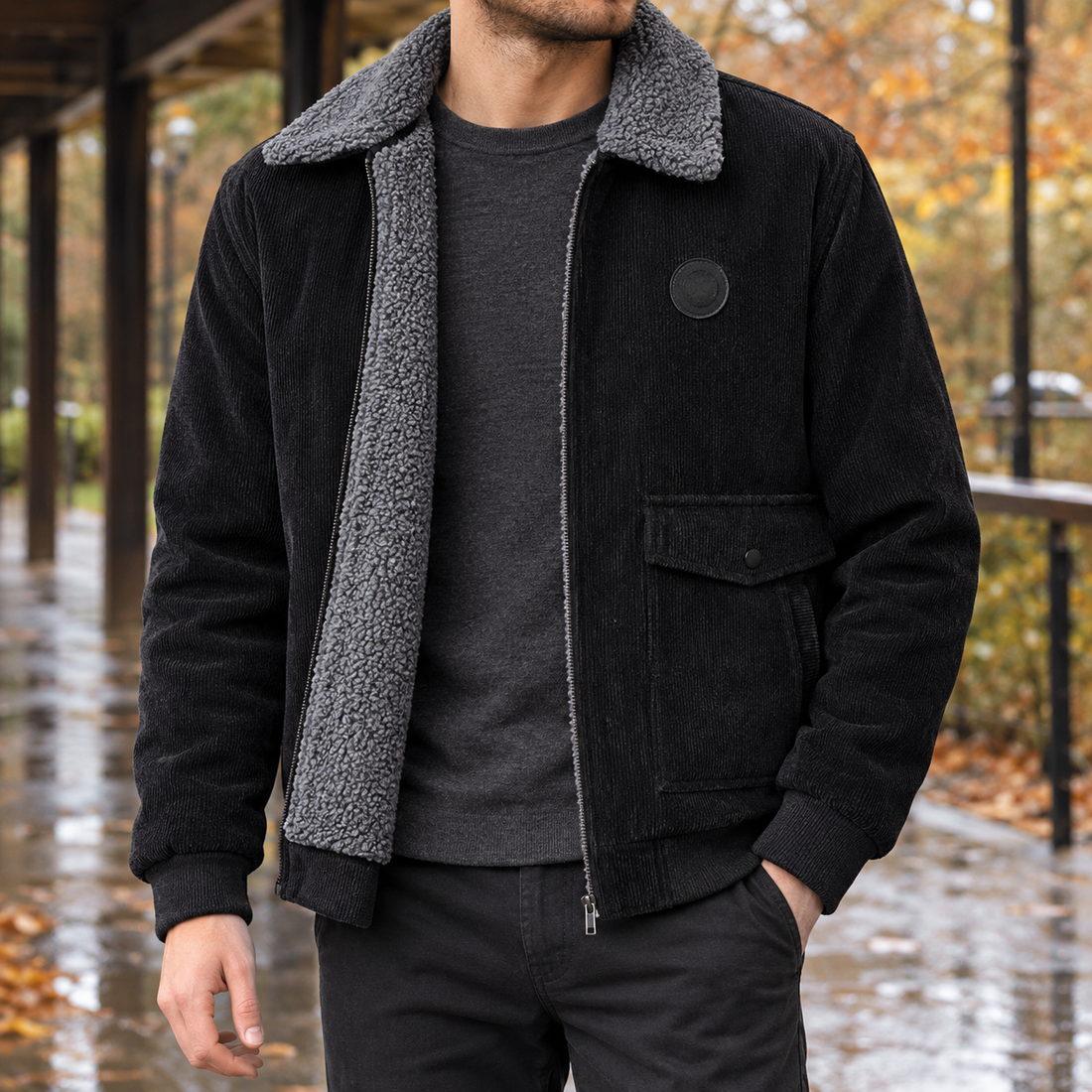 Callum | Men's Textured Zip-Front Jacket with Contrast Collar
