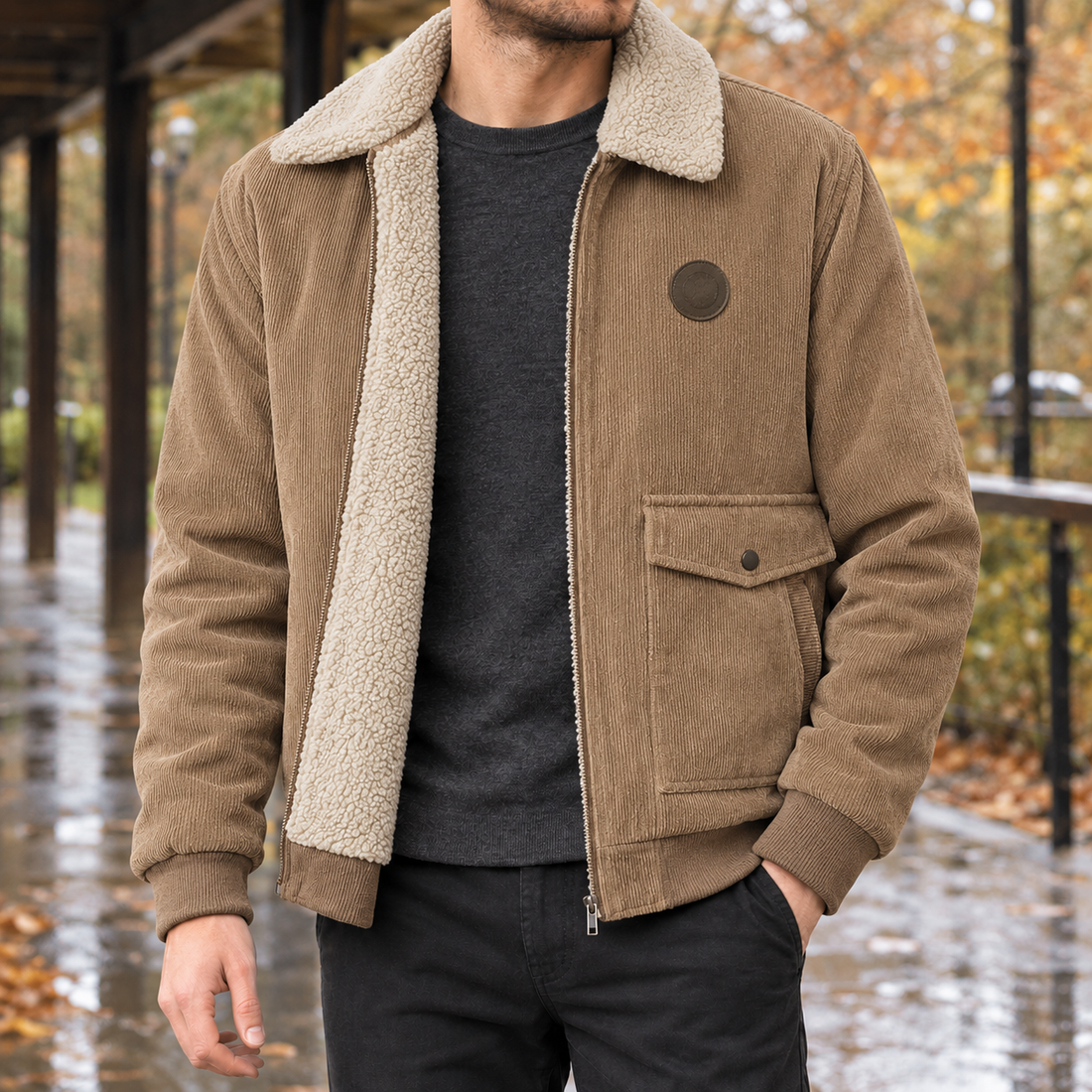 Callum | Men's Textured Zip-Front Jacket with Contrast Collar