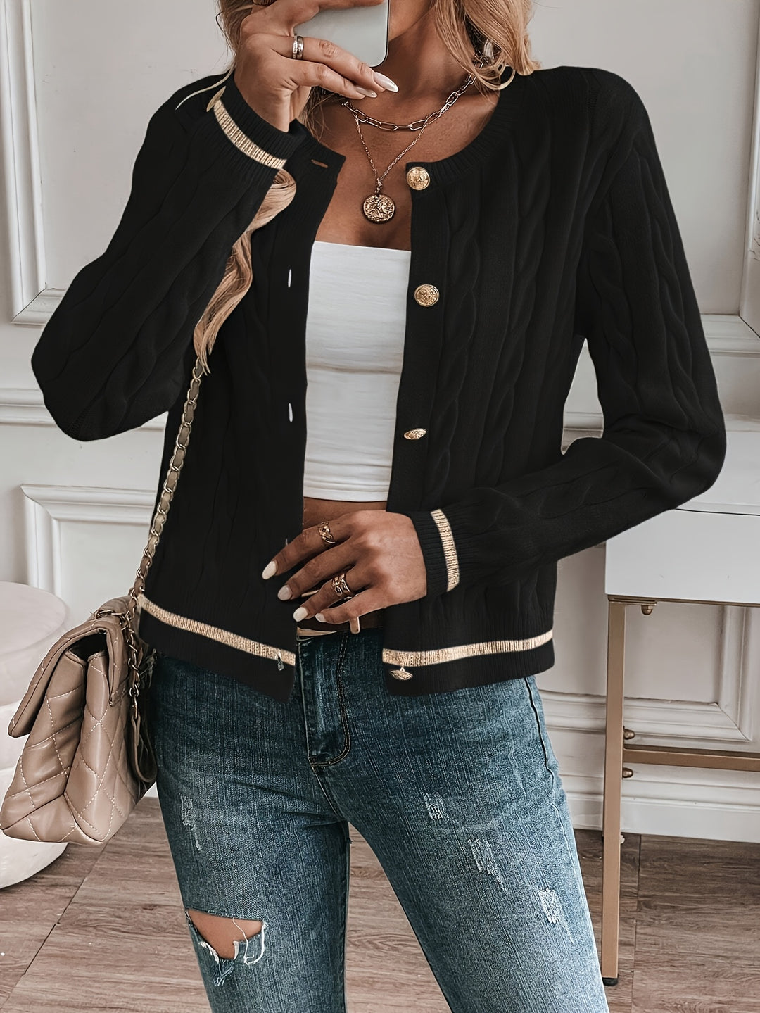 Georgia | Women's Cable-Texture Button-Front Cardigan