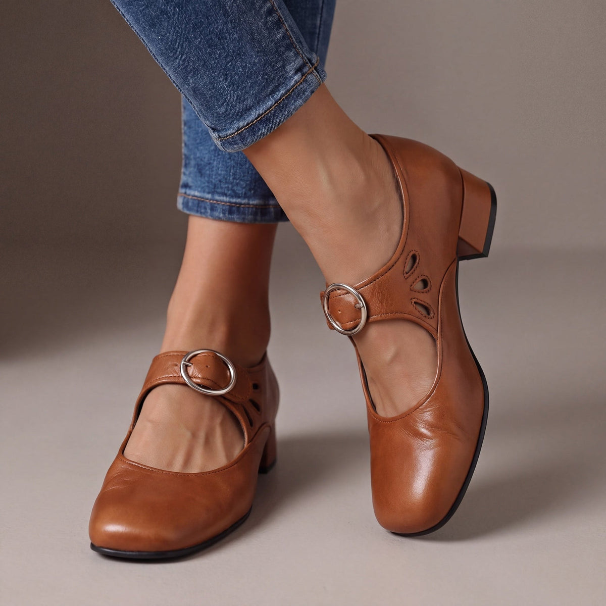 Harper | Women's Mary Jane Block Heels with Buckle Strap