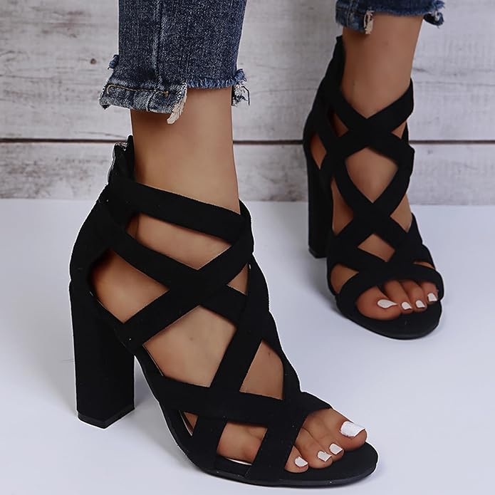 Freya | Women's Caged-Strap Block Heel Sandals