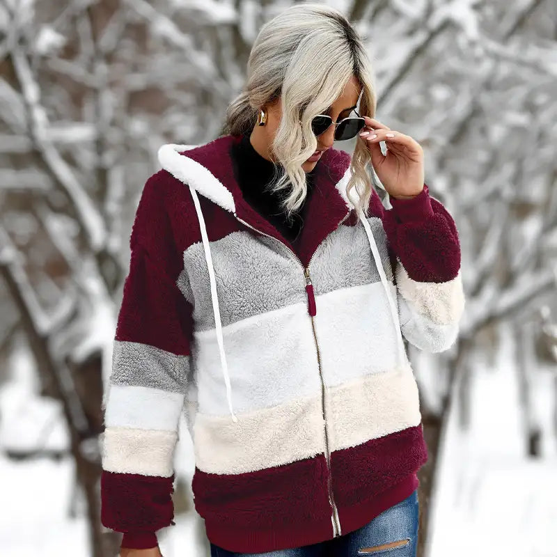 Saskia | Women's Hooded Colorblock Teddy Jacket