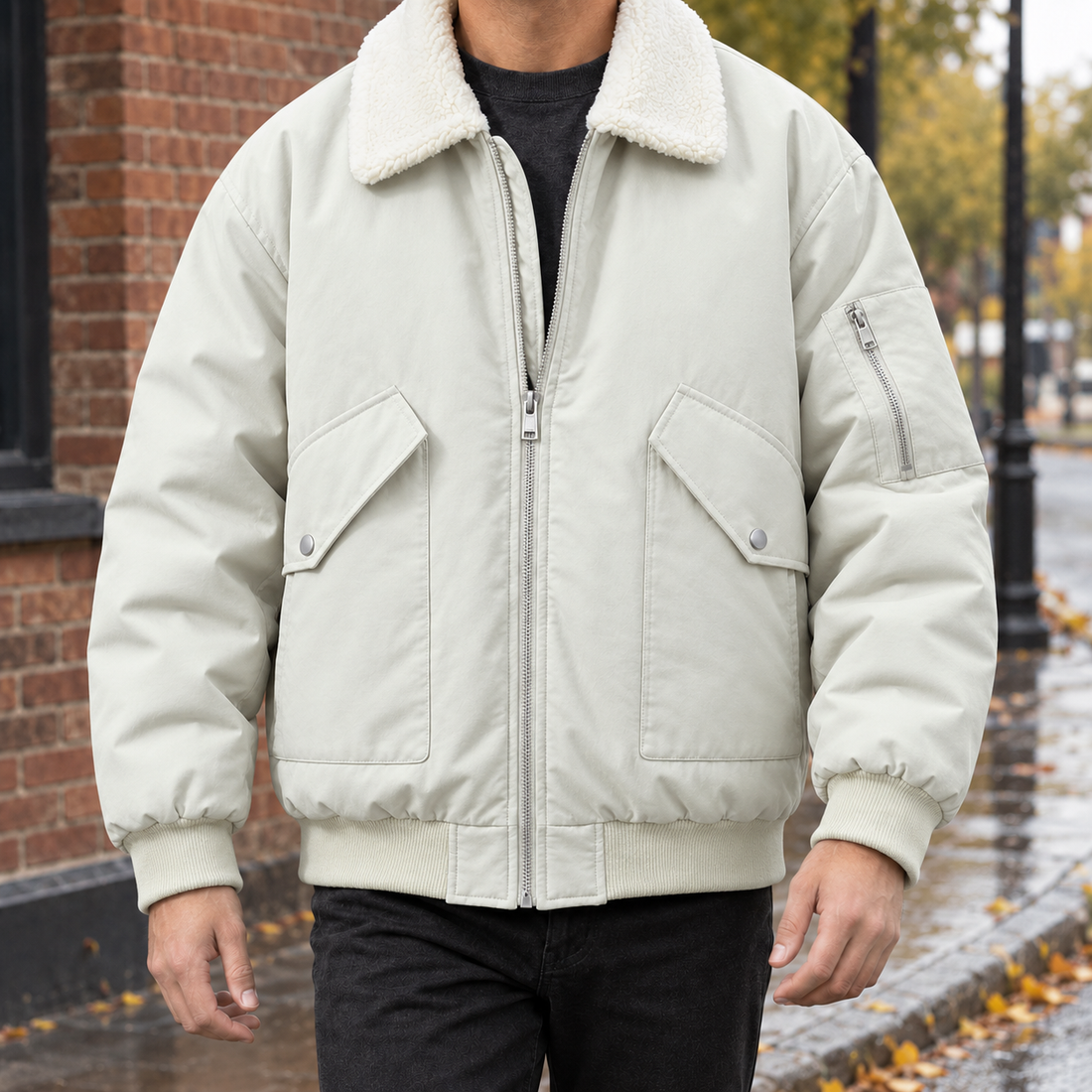Gideon | Men's Contrast-Collar Aviator Bomber Jacket