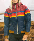 Keira | Women's Hooded Color-Block Puffer Jacket with Retro Stripes and Zip Front