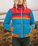 Keira | Women's Hooded Color-Block Puffer Jacket with Retro Stripes and Zip Front