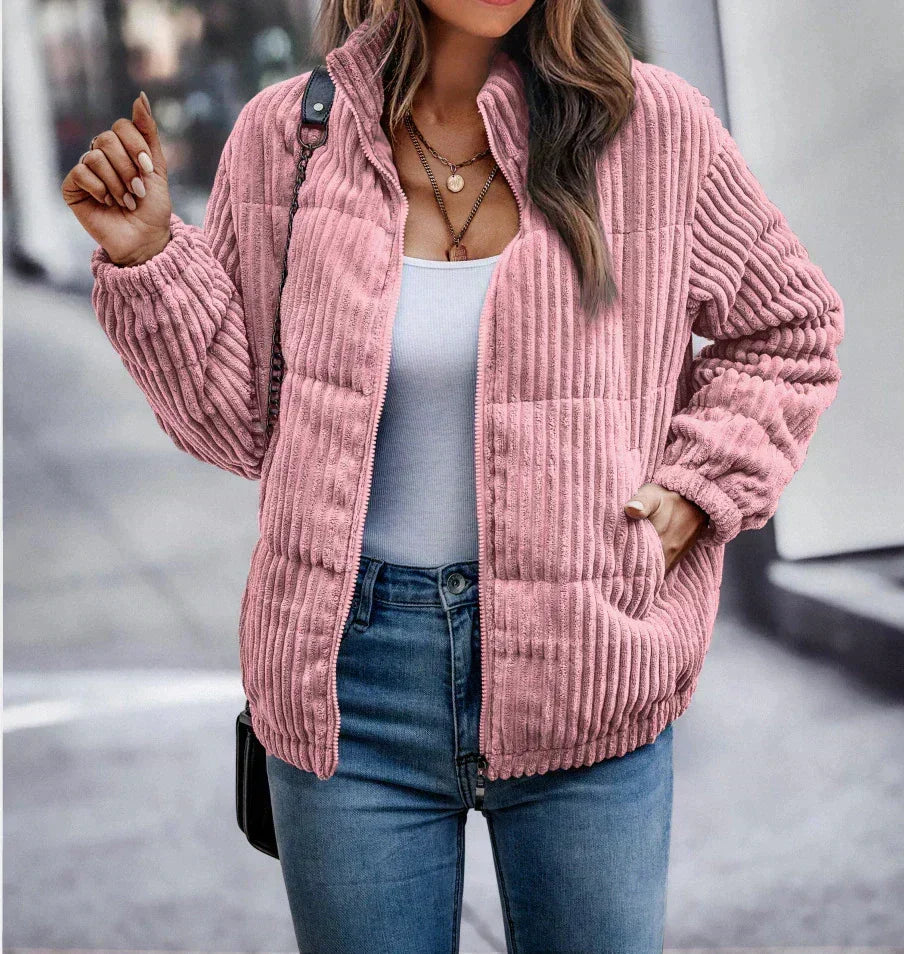 Jade | Women's Ribbed Puffer Jacket with Stand Collar