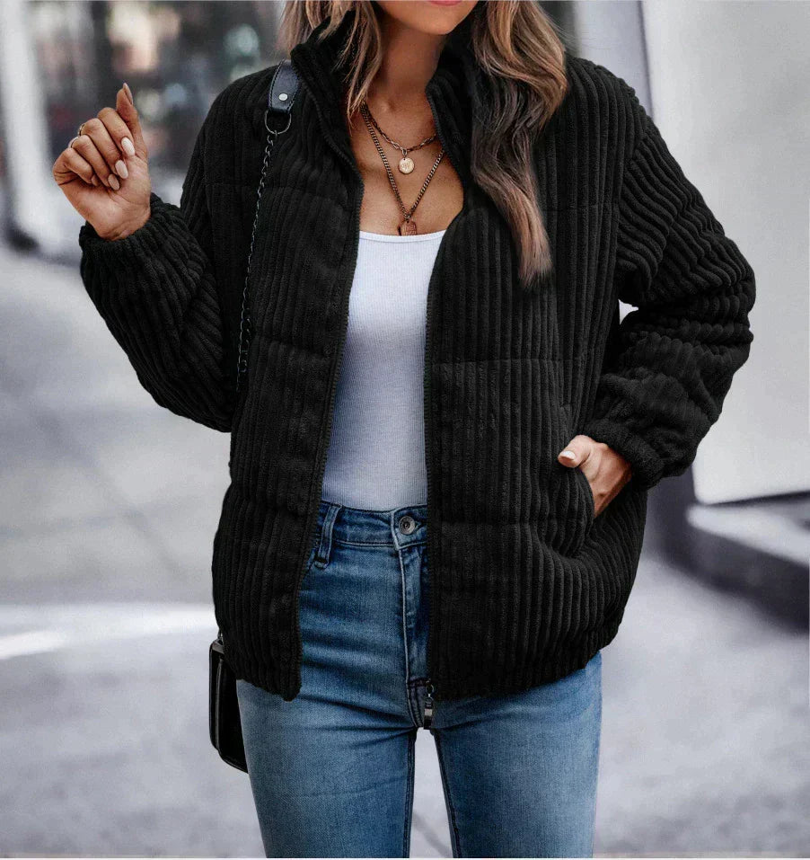 Jade | Women's Ribbed Puffer Jacket with Stand Collar