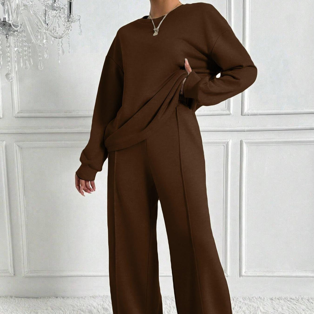 Jordan | Women's Relaxed Two-Piece Set with Drop-Shoulder Top and Trousers