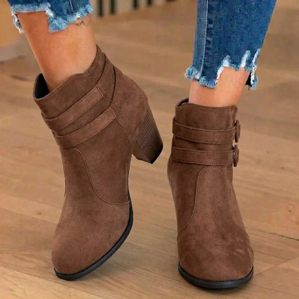 Lola | Women's Heeled Ankle Boots with Double Buckle Straps