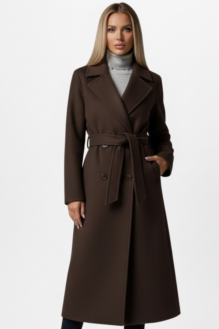 Odette | Women's Double-Breasted Long Coat with Tie Waist Belt