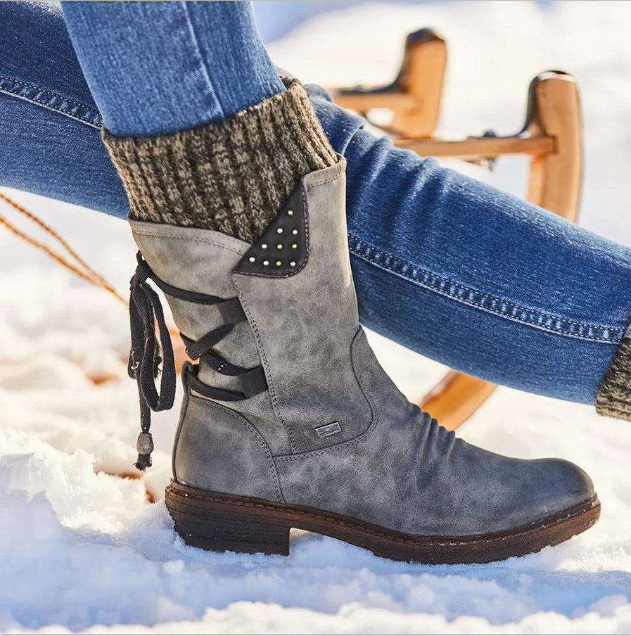 Lydia | Women's Knit-Cuff Lace-Up Mid-Calf Boots
