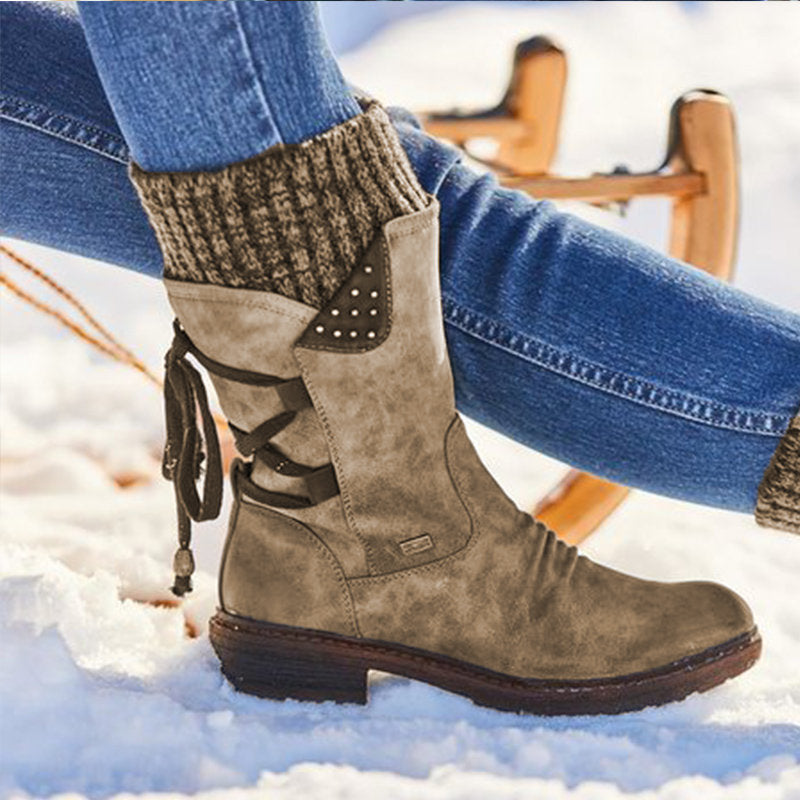 Lydia | Women's Knit-Cuff Lace-Up Mid-Calf Boots