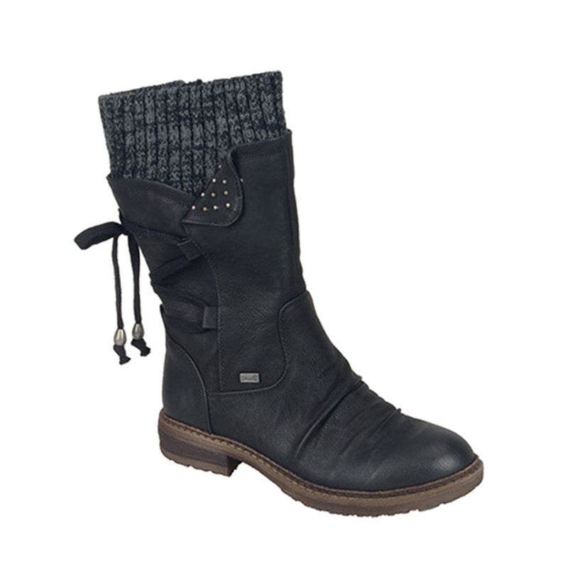 Lydia | Women's Knit-Cuff Lace-Up Mid-Calf Boots