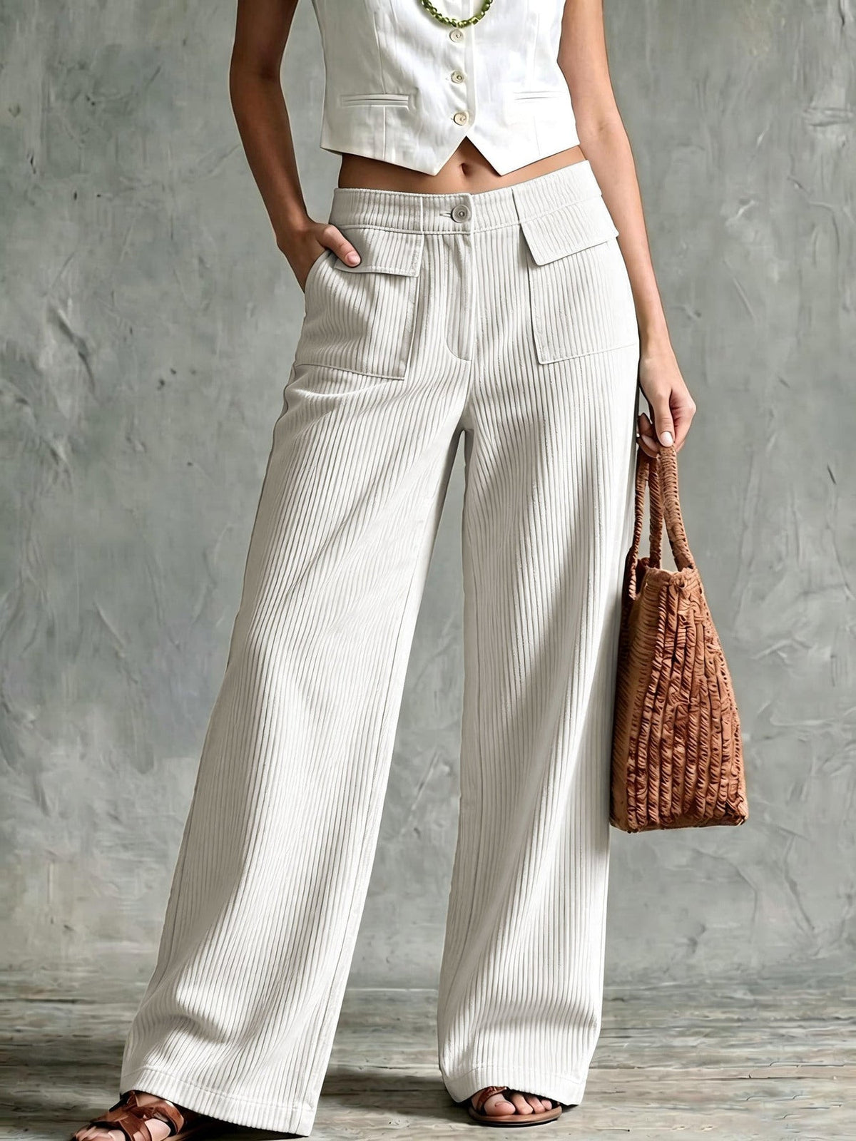 Macy | Women's Retro Wide-Leg Trousers with Front Patch Pockets