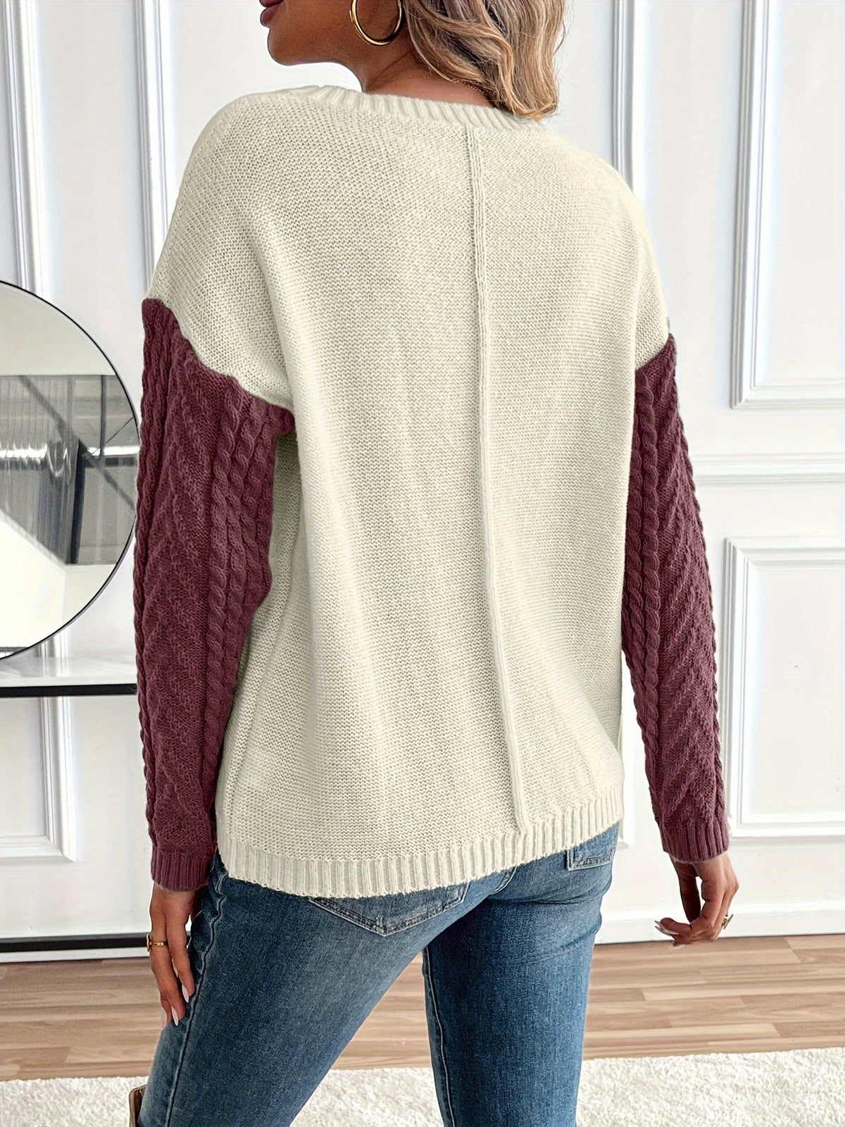 Madeline | Women's Color Block Textured Sweater with Front Pocket