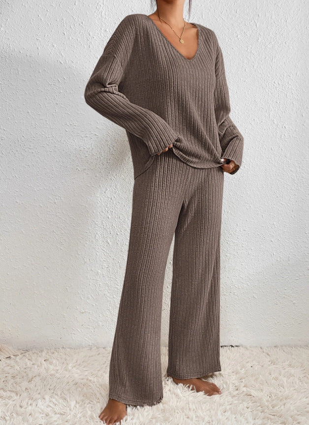 Maisie | Women's V-Neck Two-Piece Lounge Set with Wide-Leg Trousers