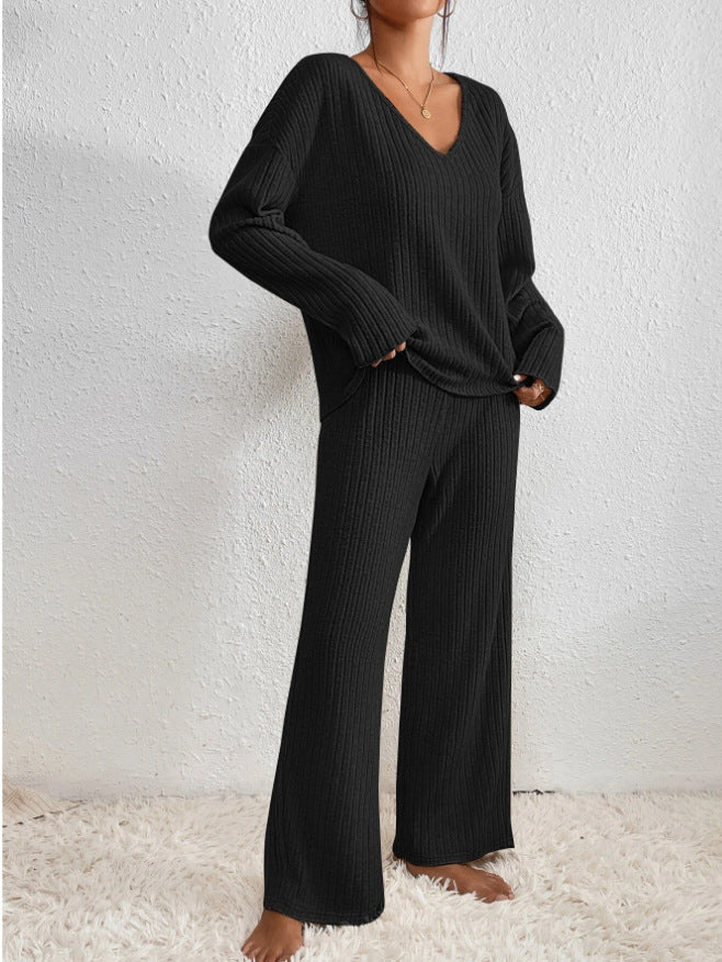Maisie | Women's V-Neck Two-Piece Lounge Set with Wide-Leg Trousers