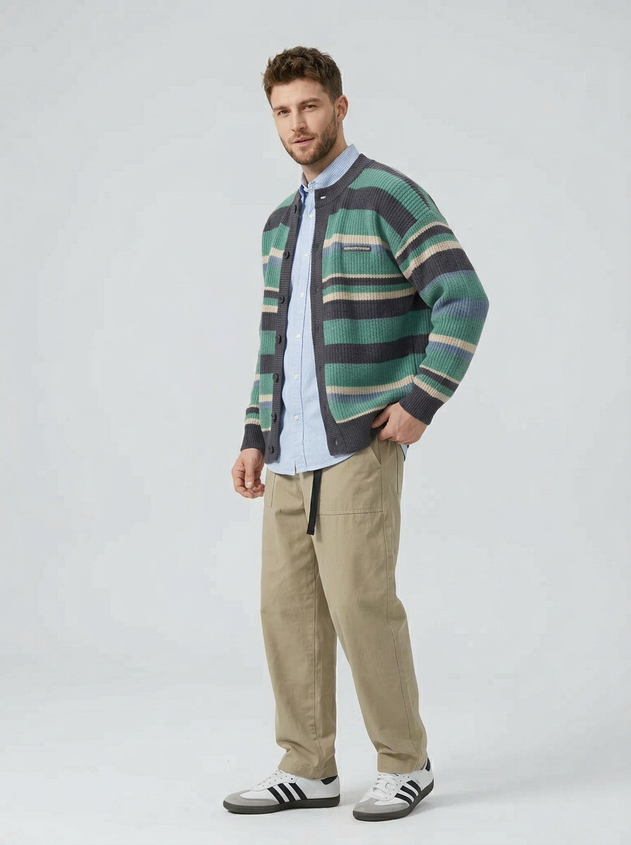 Men's Sweater Striped Button Front | Cardigan