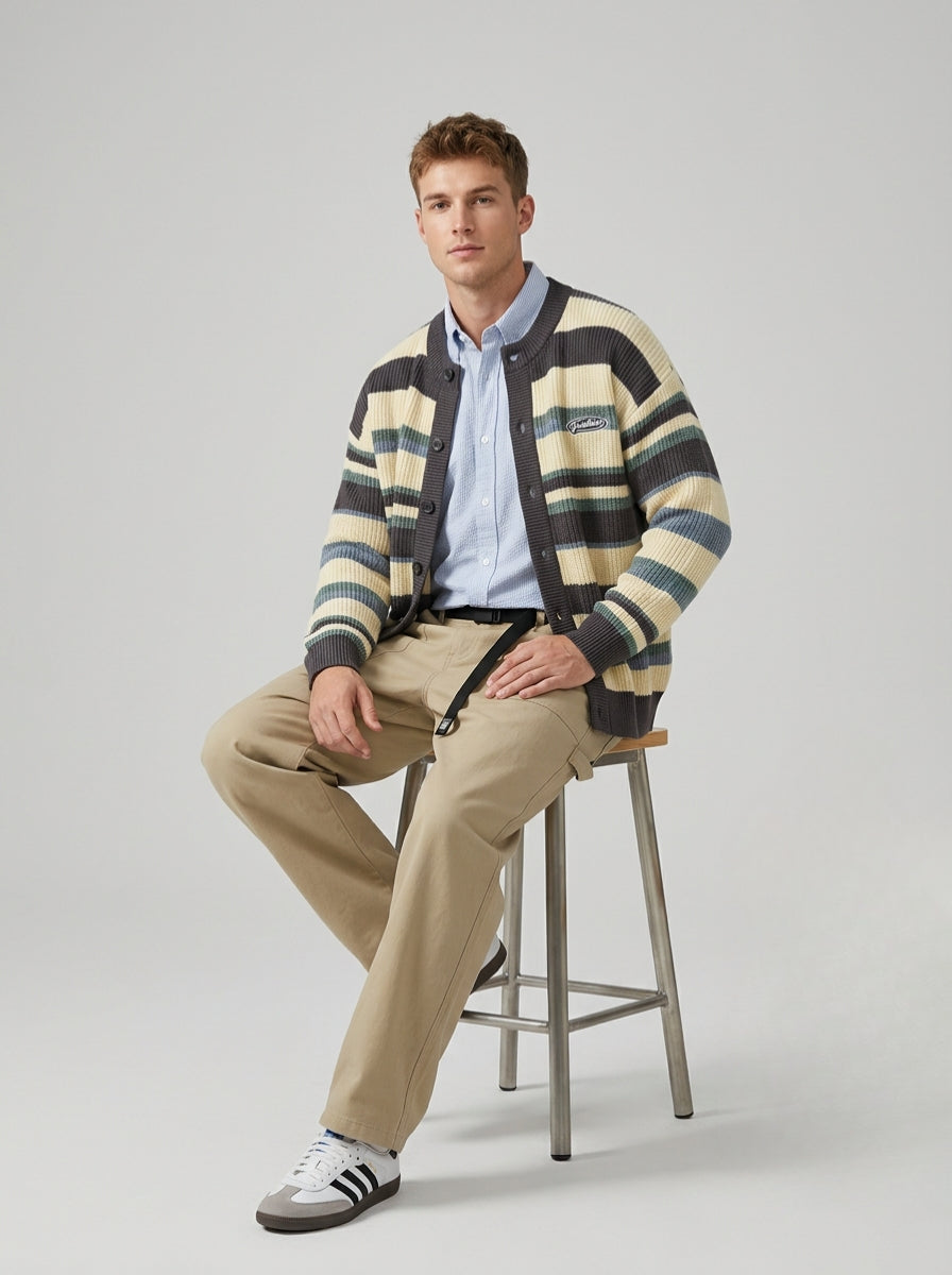 Men's Sweater Striped Button Front | Cardigan