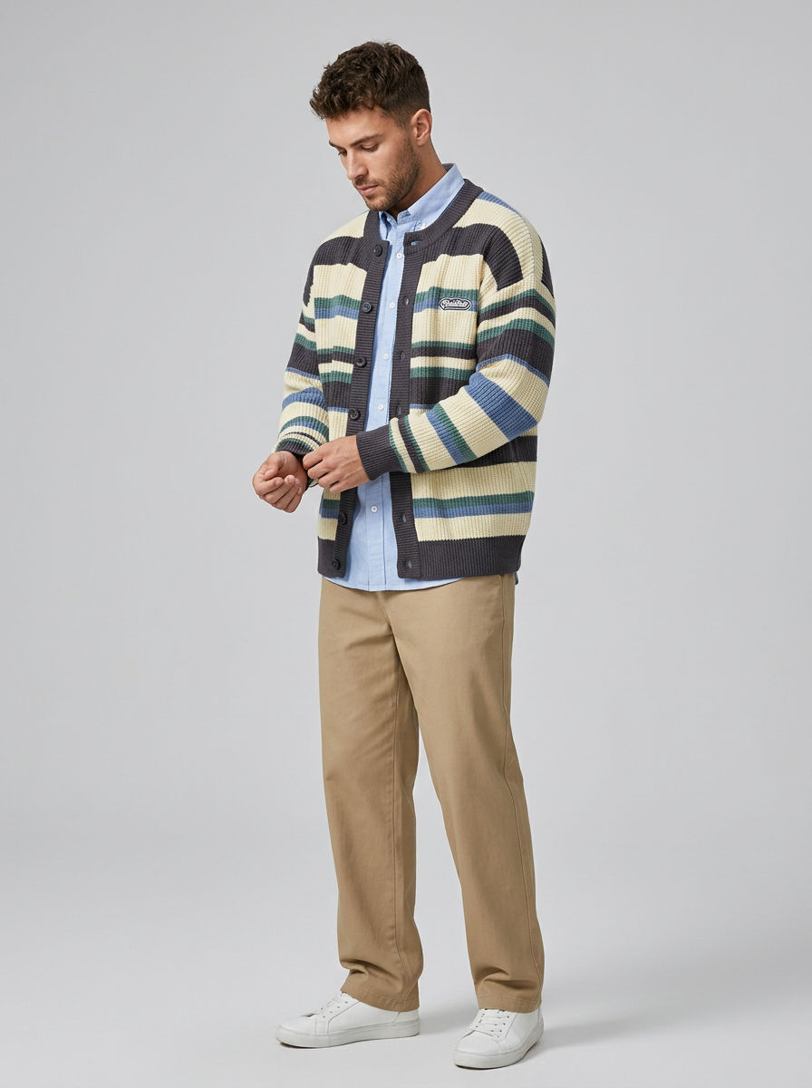 Men's Sweater Striped Button Front | Cardigan
