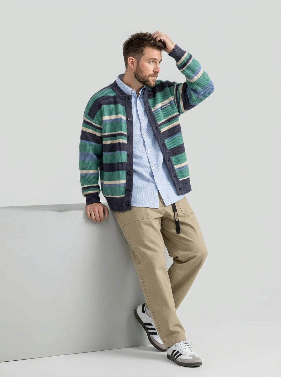 Men's Sweater Striped Button Front | Cardigan