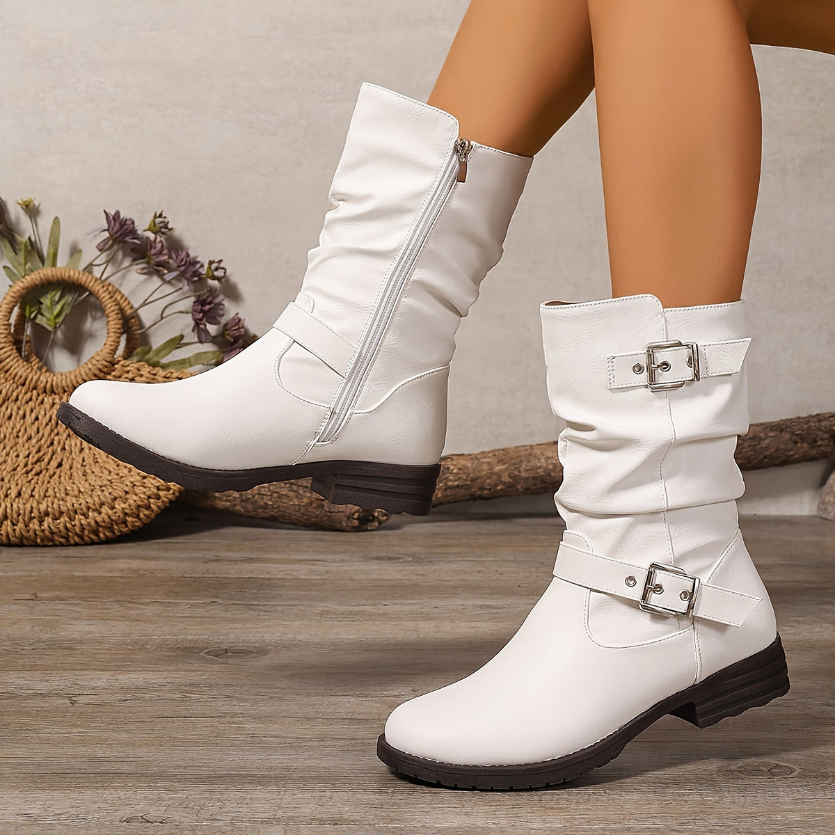 Miles | Women's Slouchy Ankle Boots with Buckle Details