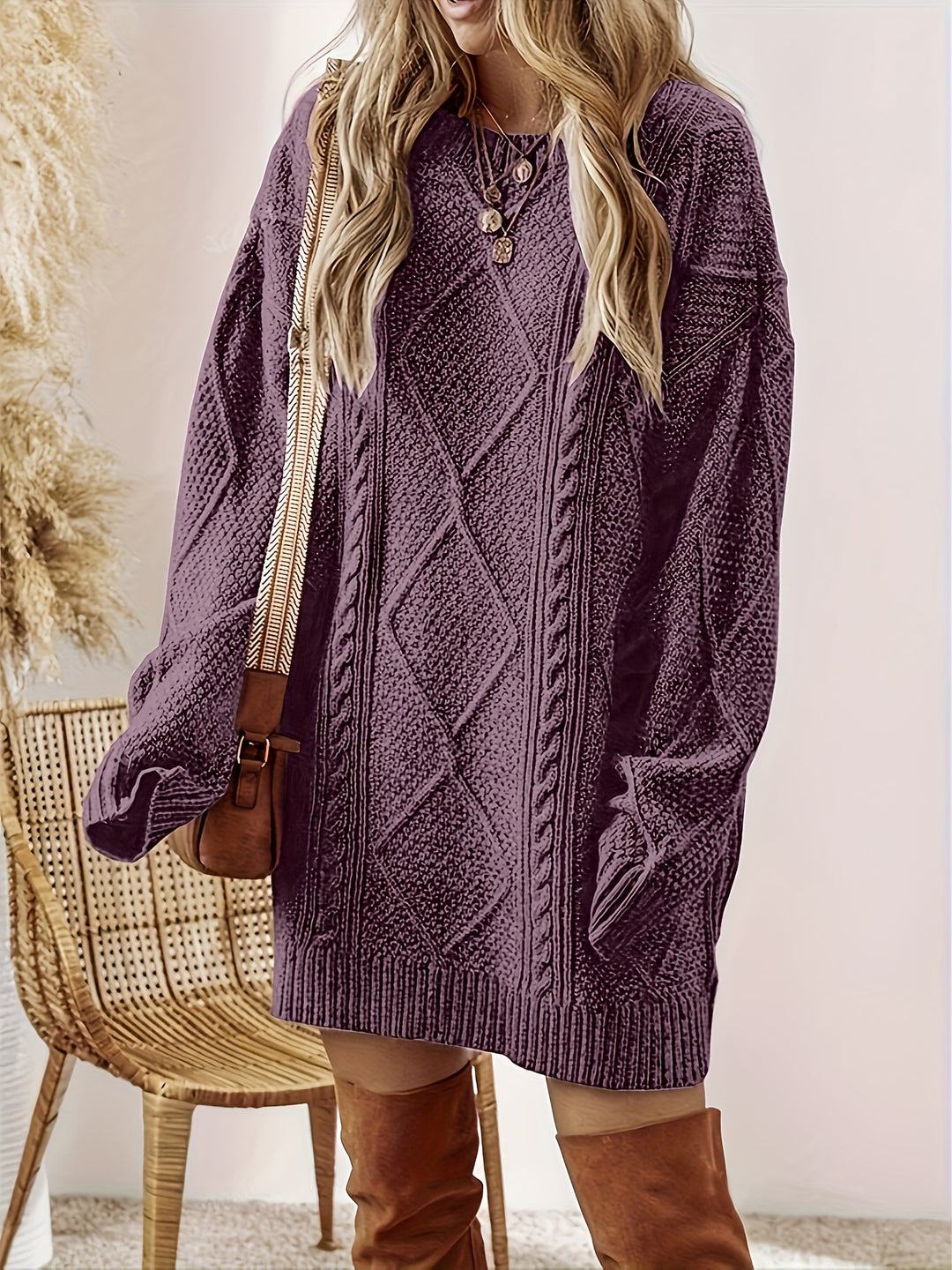 Millie | Women's Diamond Pattern Sweater Dress