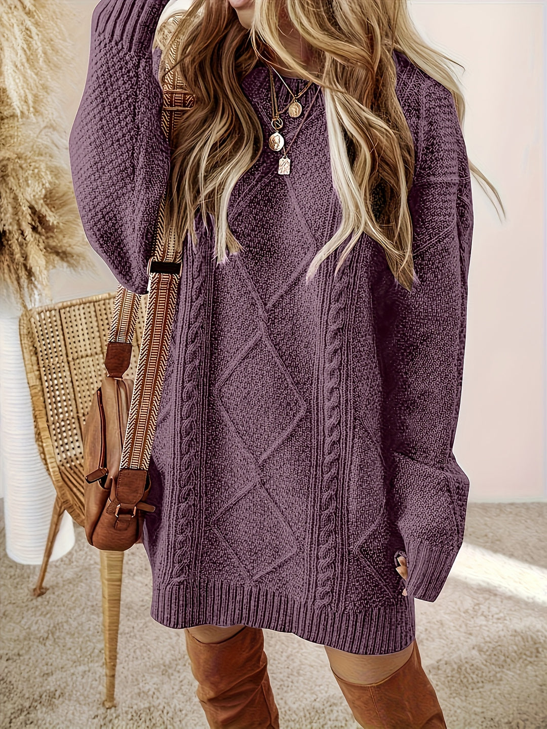 Millie | Women's Diamond Pattern Sweater Dress