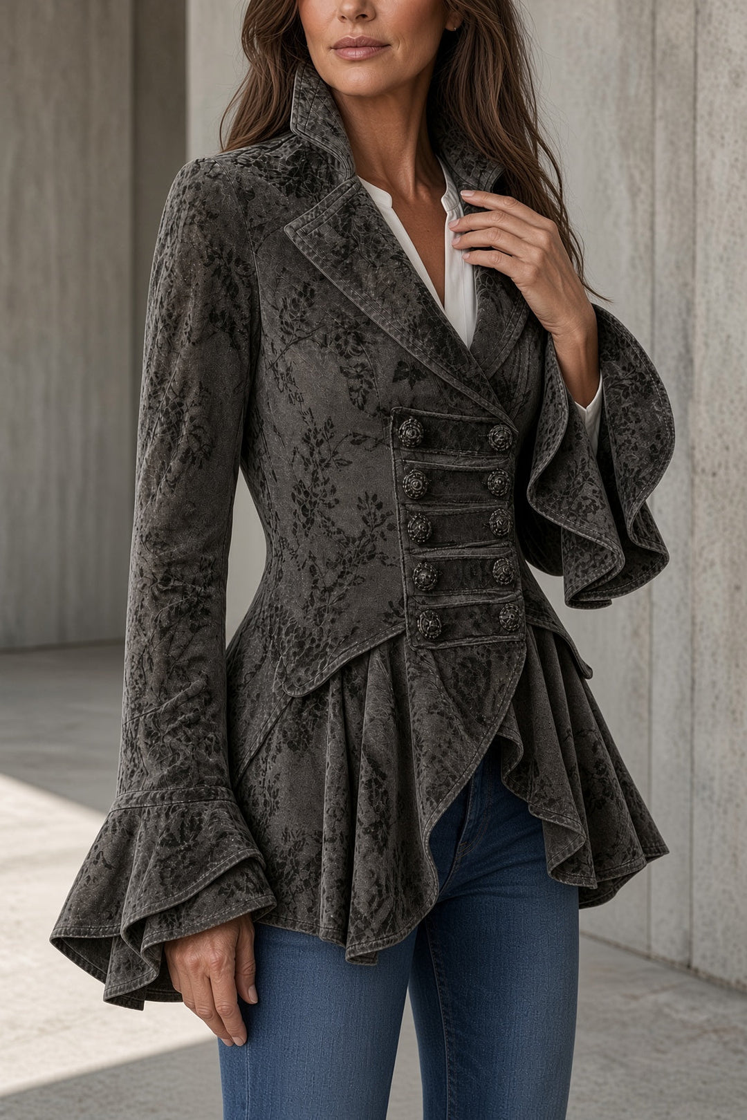 Miriam | Women's Vintage Floral Jacket With Flared Hem