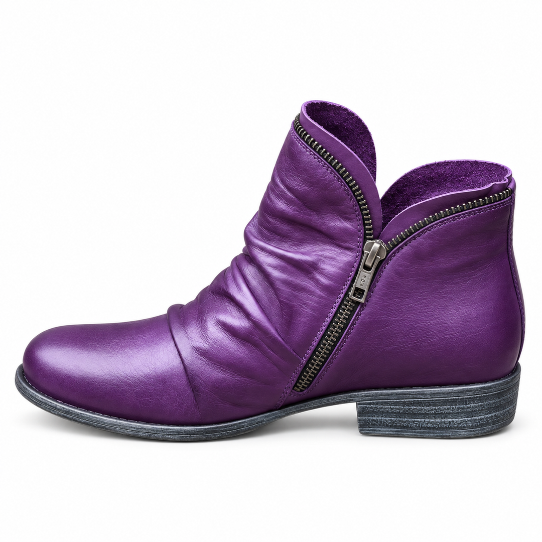 Myra | Women's Textured Ankle Boots With Low Heels