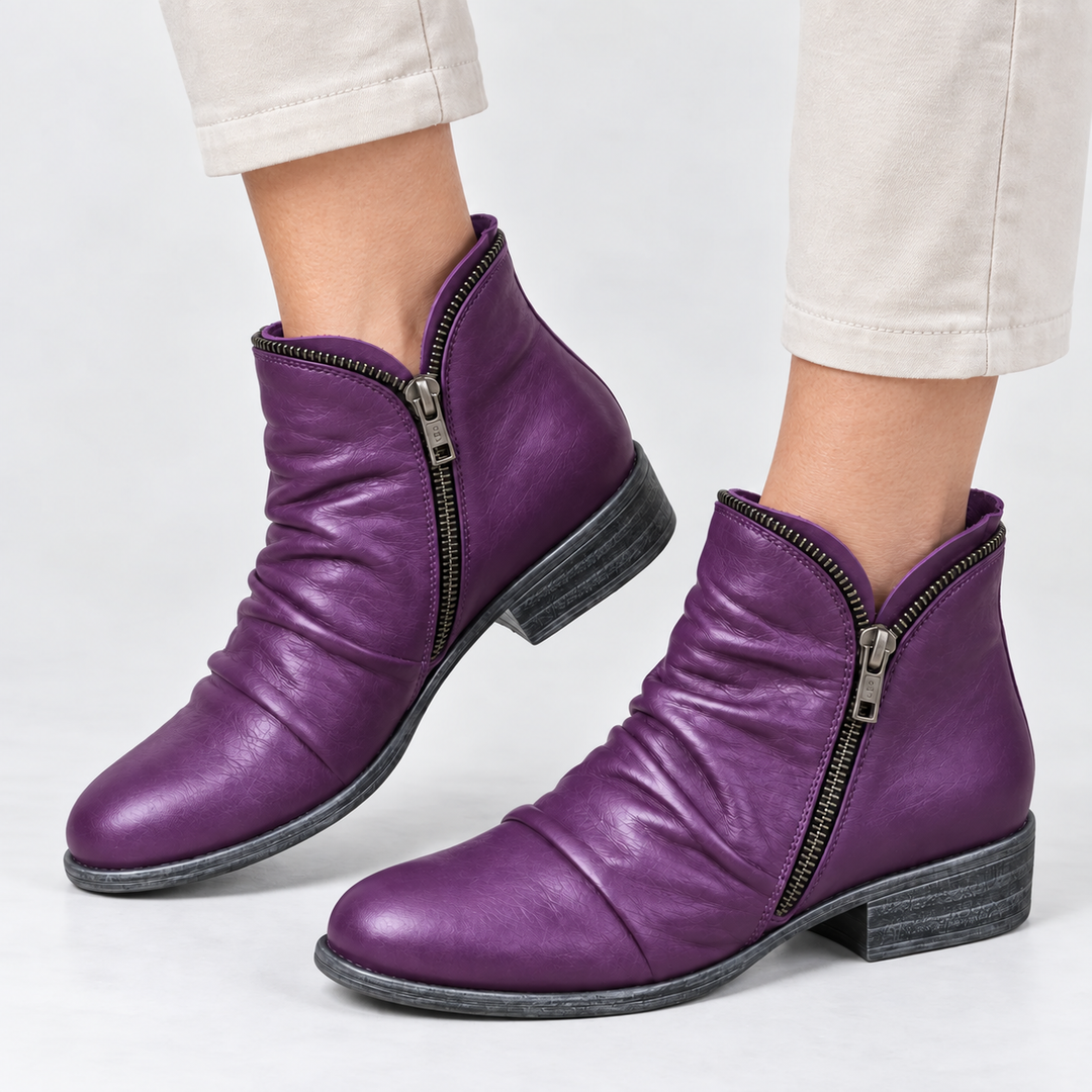 Myra | Women's Textured Ankle Boots With Low Heels