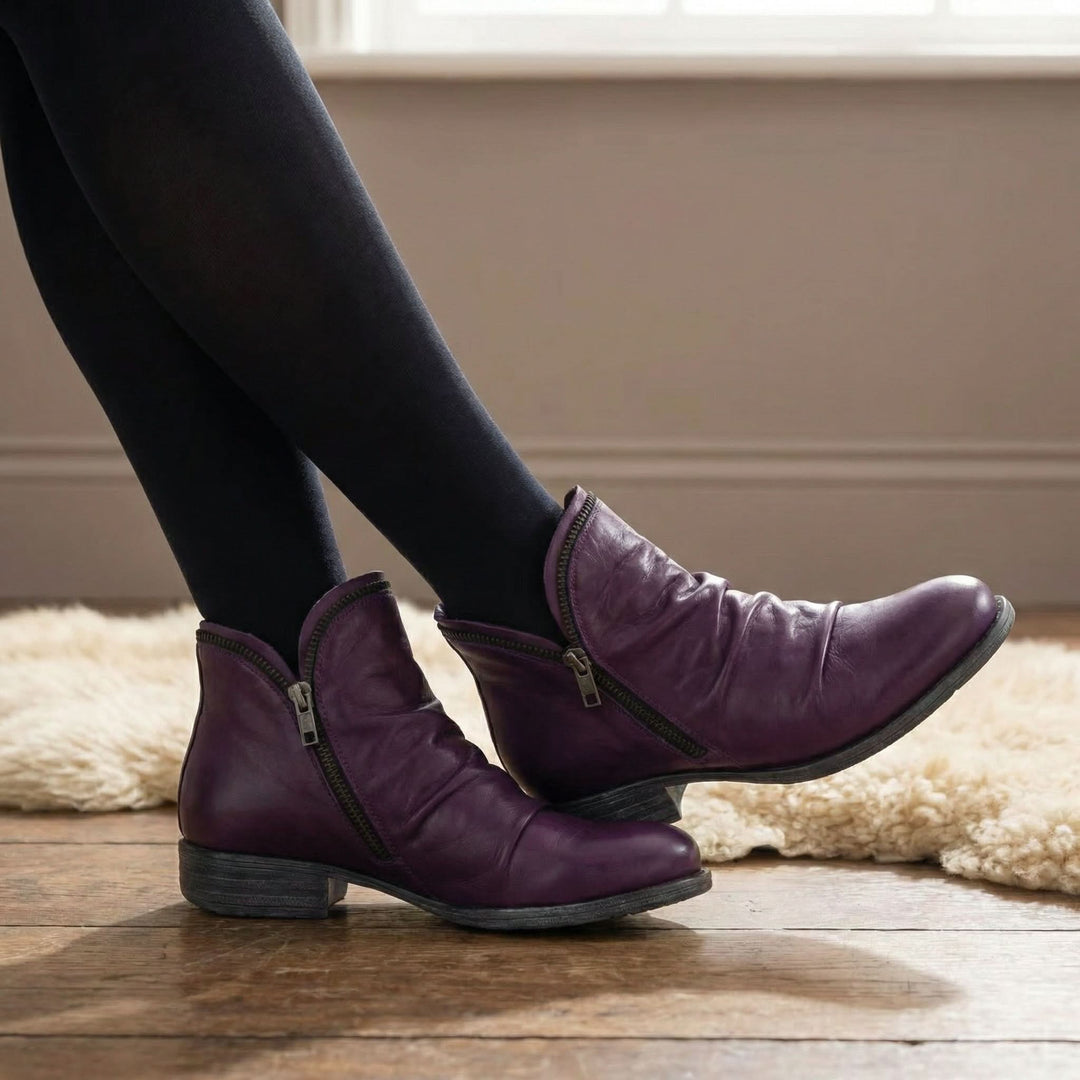 Myra | Women's Textured Ankle Boots With Low Heels
