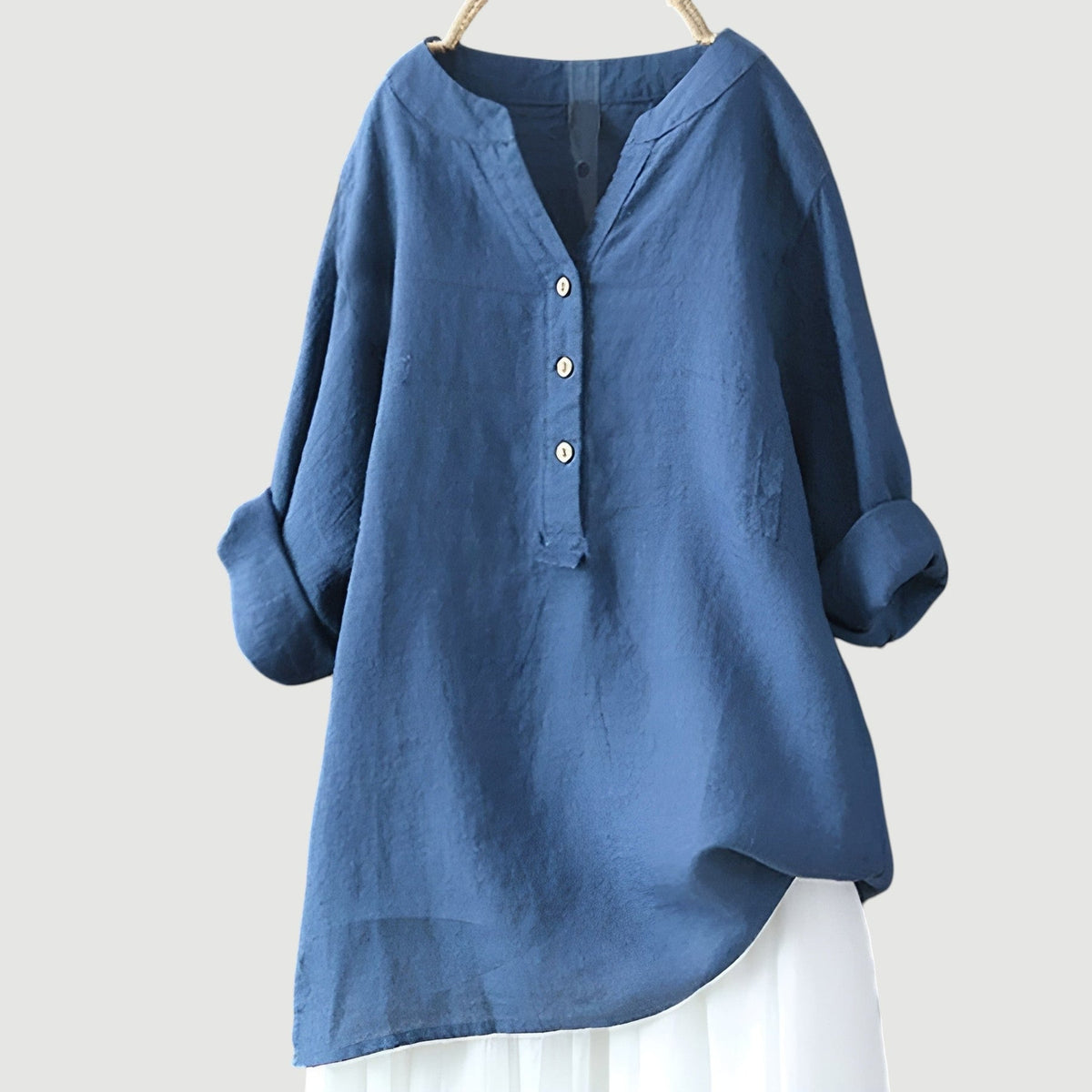Oravelle | Women's V-Neck Tunic Blouse with Roll-Up Sleeves