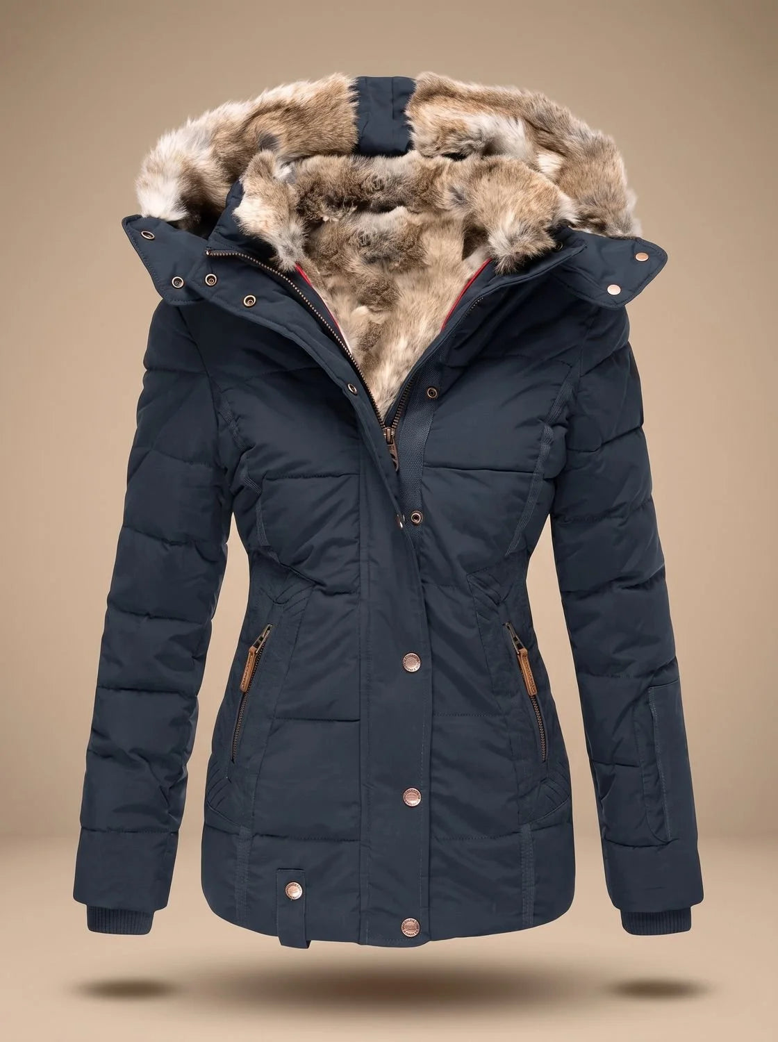 Savannah | Women's Quilted Winter Puffer Coat with Fluffy Hood Trim and Zip Front