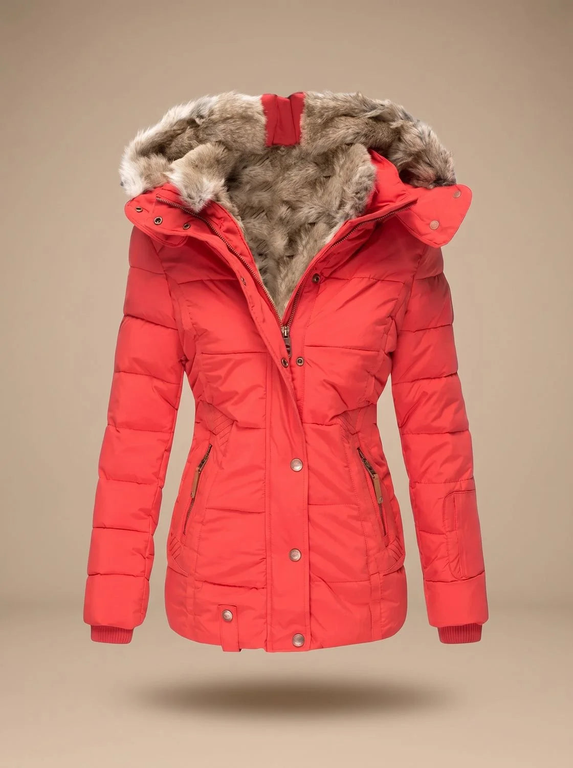 Savannah | Women's Quilted Winter Puffer Coat with Fluffy Hood Trim and Zip Front