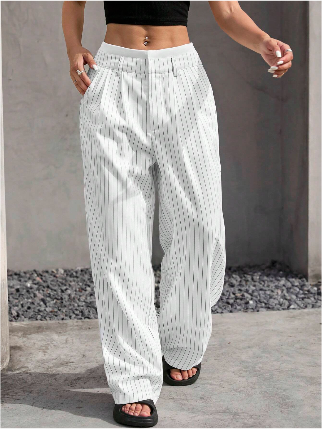 Paige | Women's High-Waisted Pinstripe Wide-Leg Trousers