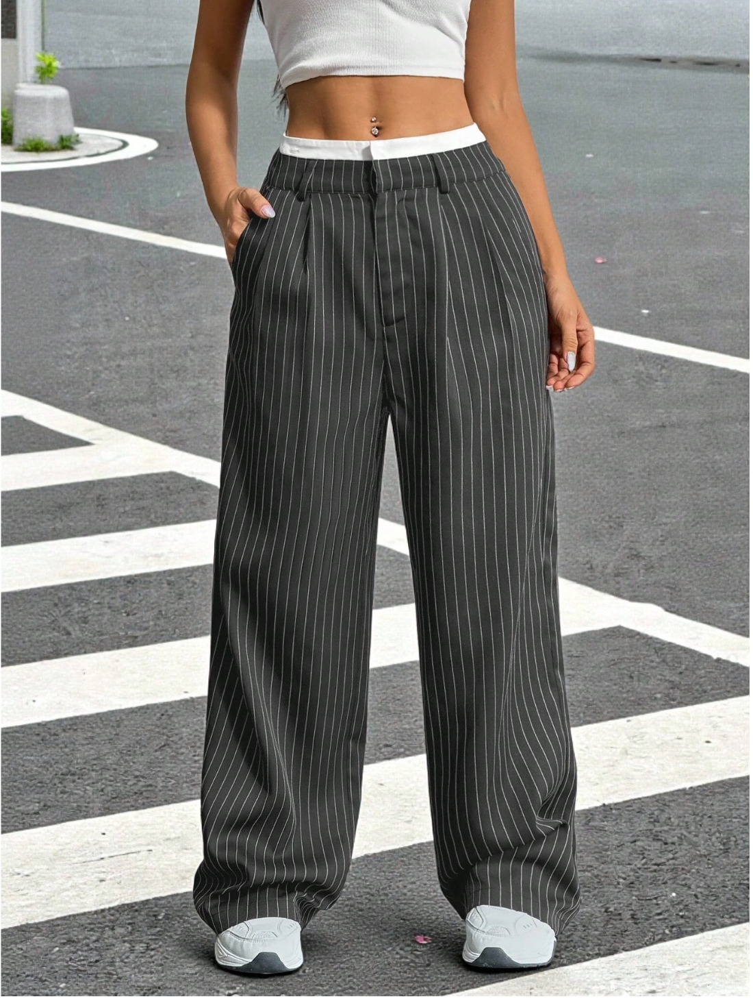 Paige | Women's High-Waisted Pinstripe Wide-Leg Trousers