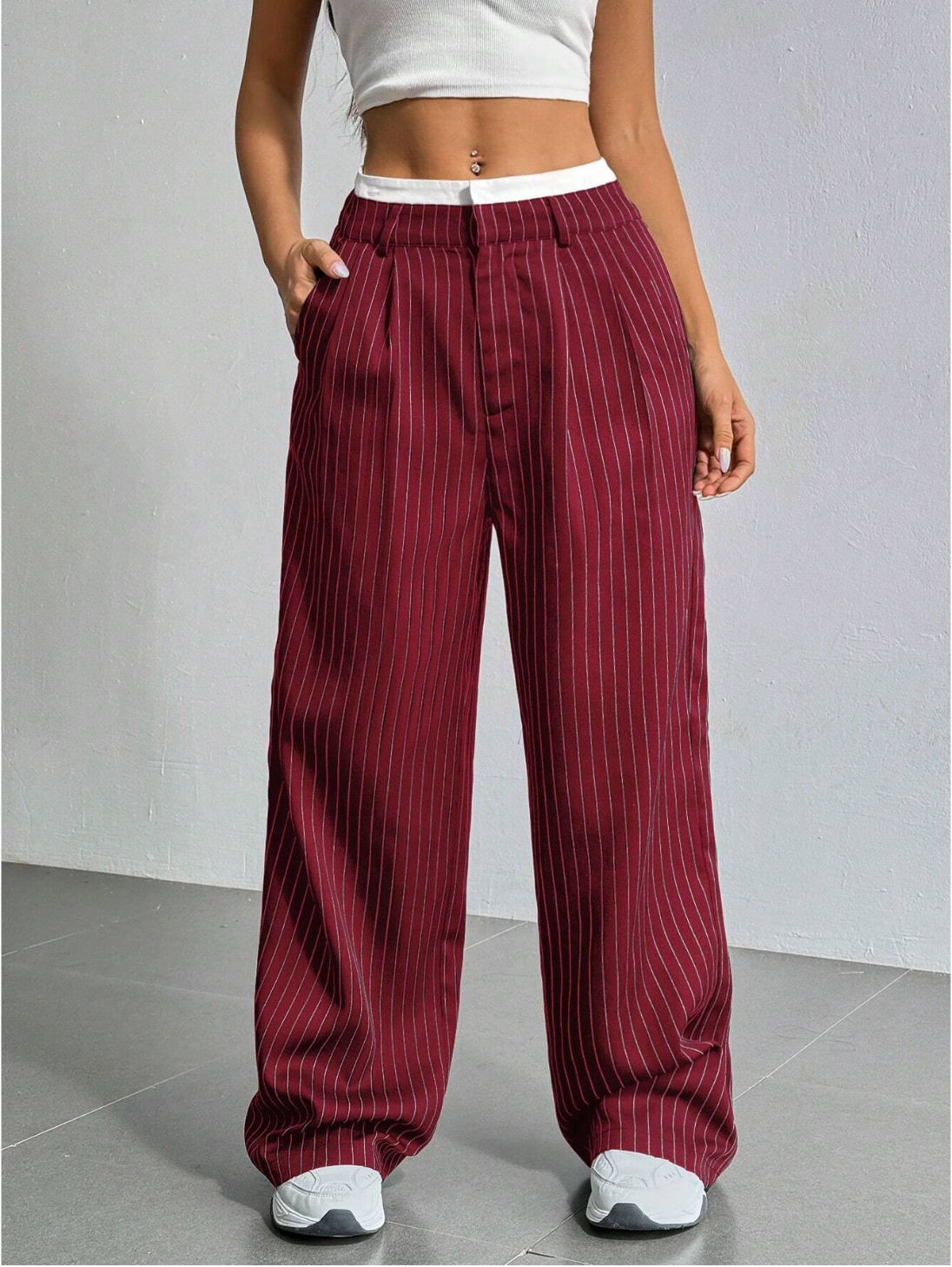 Paige | Women's High-Waisted Pinstripe Wide-Leg Trousers