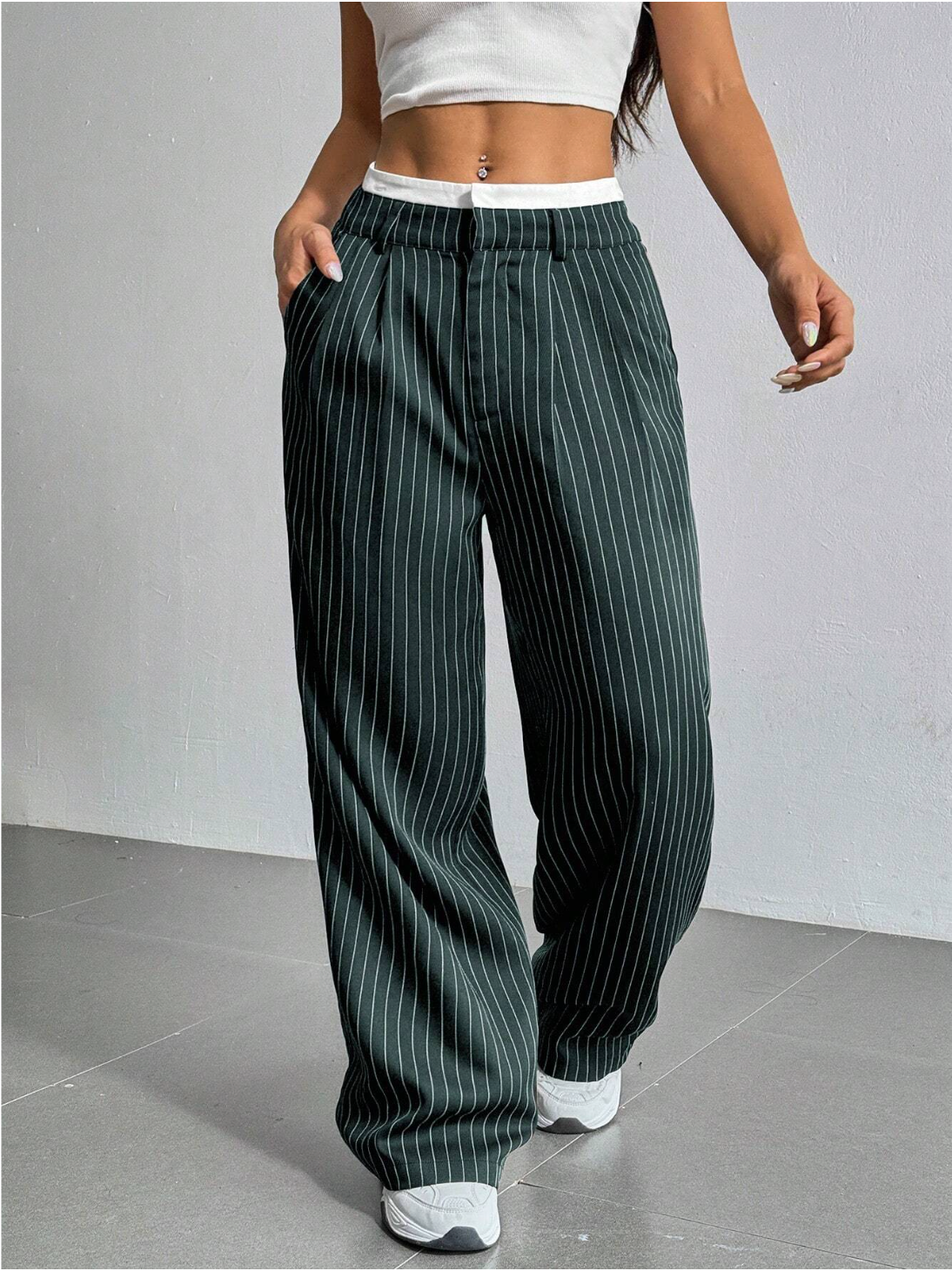 Paige | Women's High-Waisted Pinstripe Wide-Leg Trousers