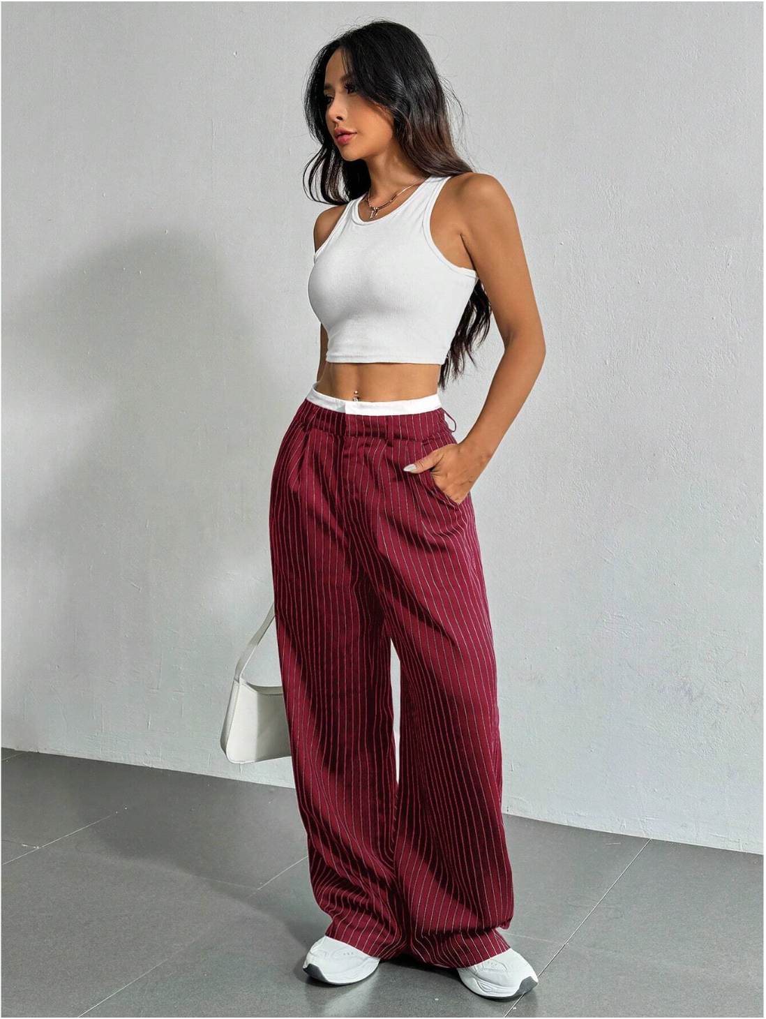 Paige | Women's High-Waisted Pinstripe Wide-Leg Trousers