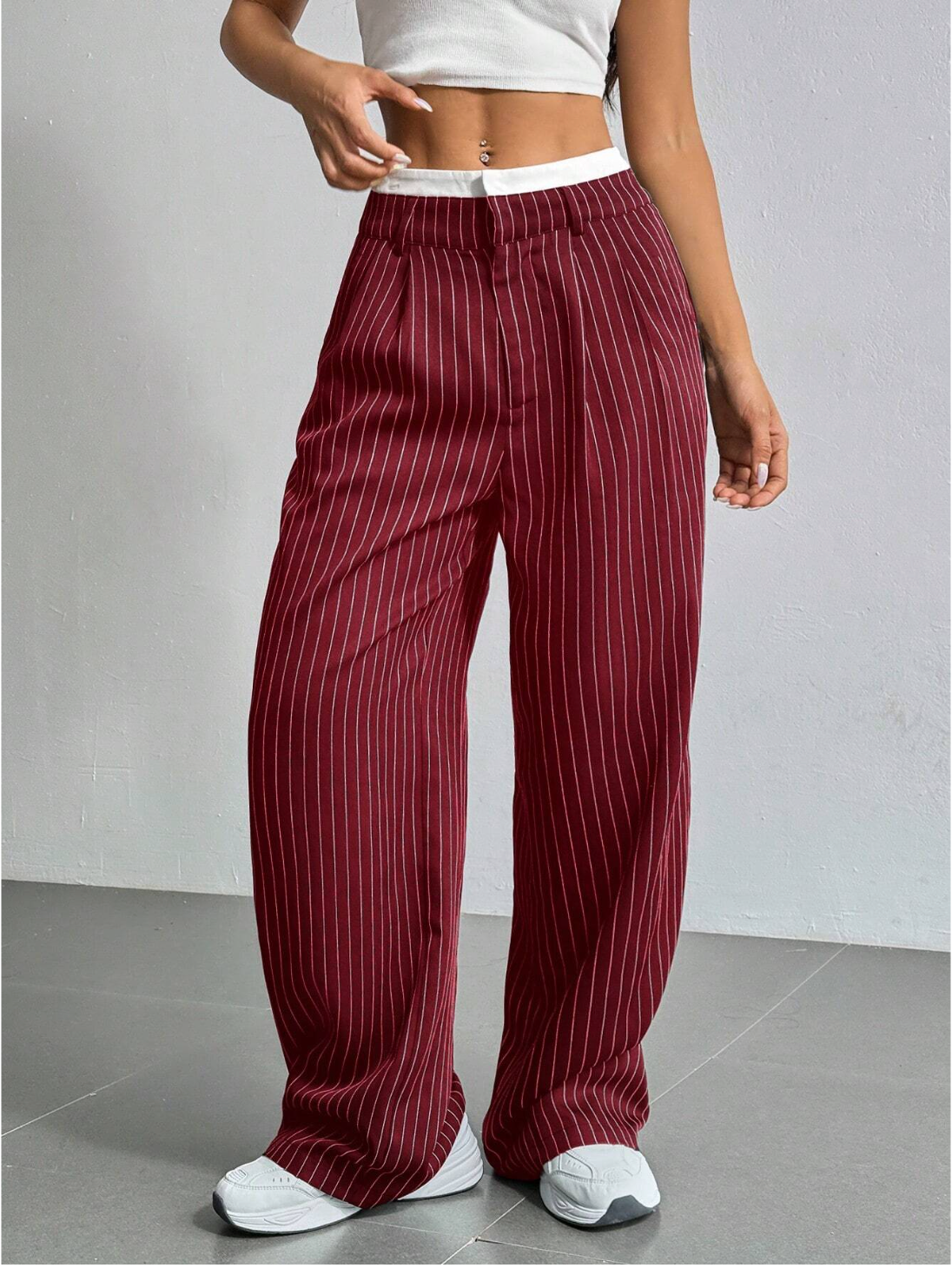 Paige | Women's High-Waisted Pinstripe Wide-Leg Trousers