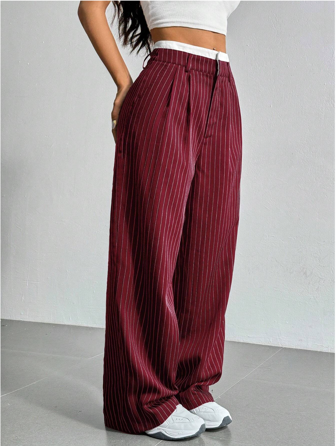Paige | Women's High-Waisted Pinstripe Wide-Leg Trousers