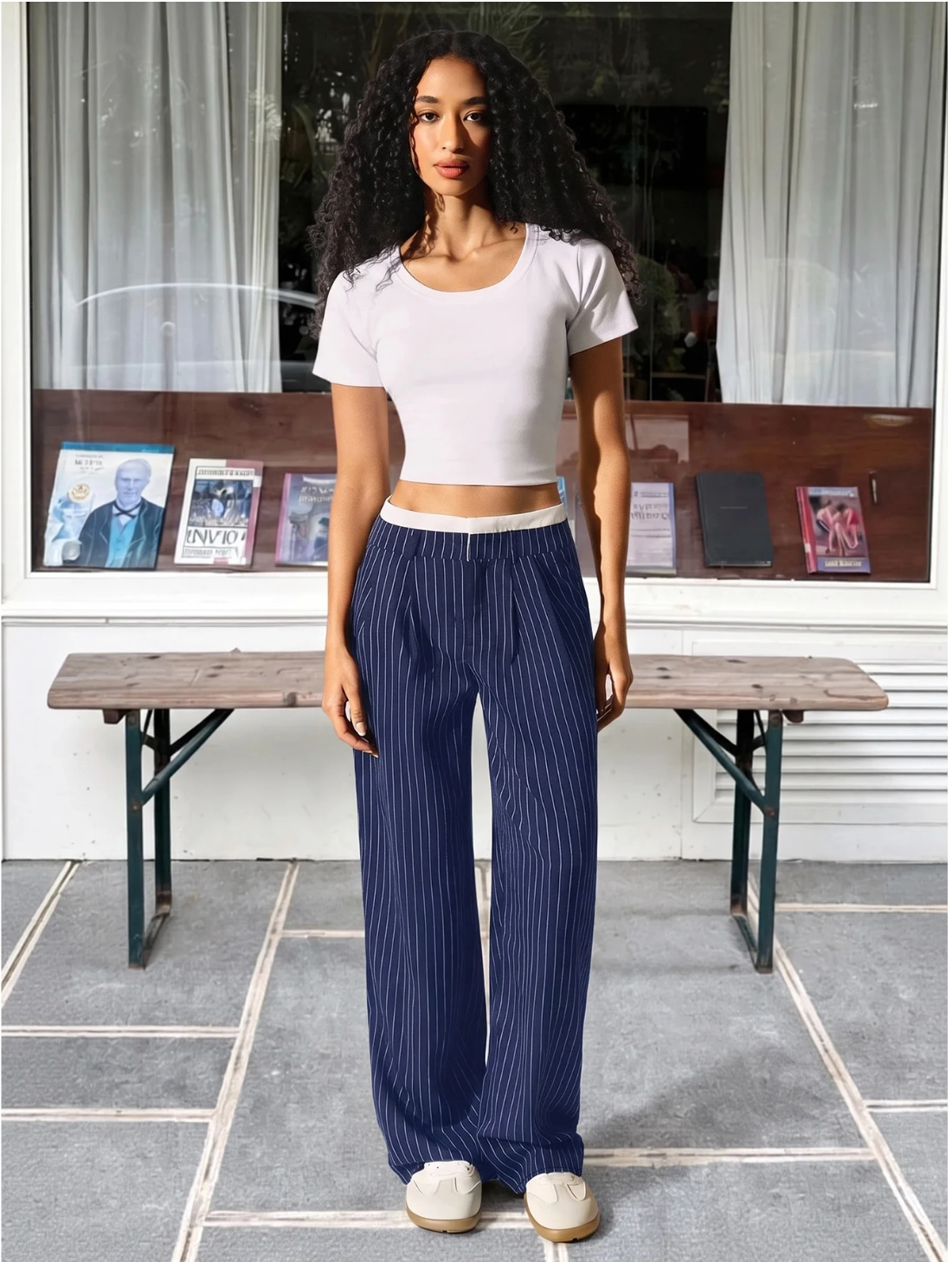 Paige | Women's High-Waisted Pinstripe Wide-Leg Trousers