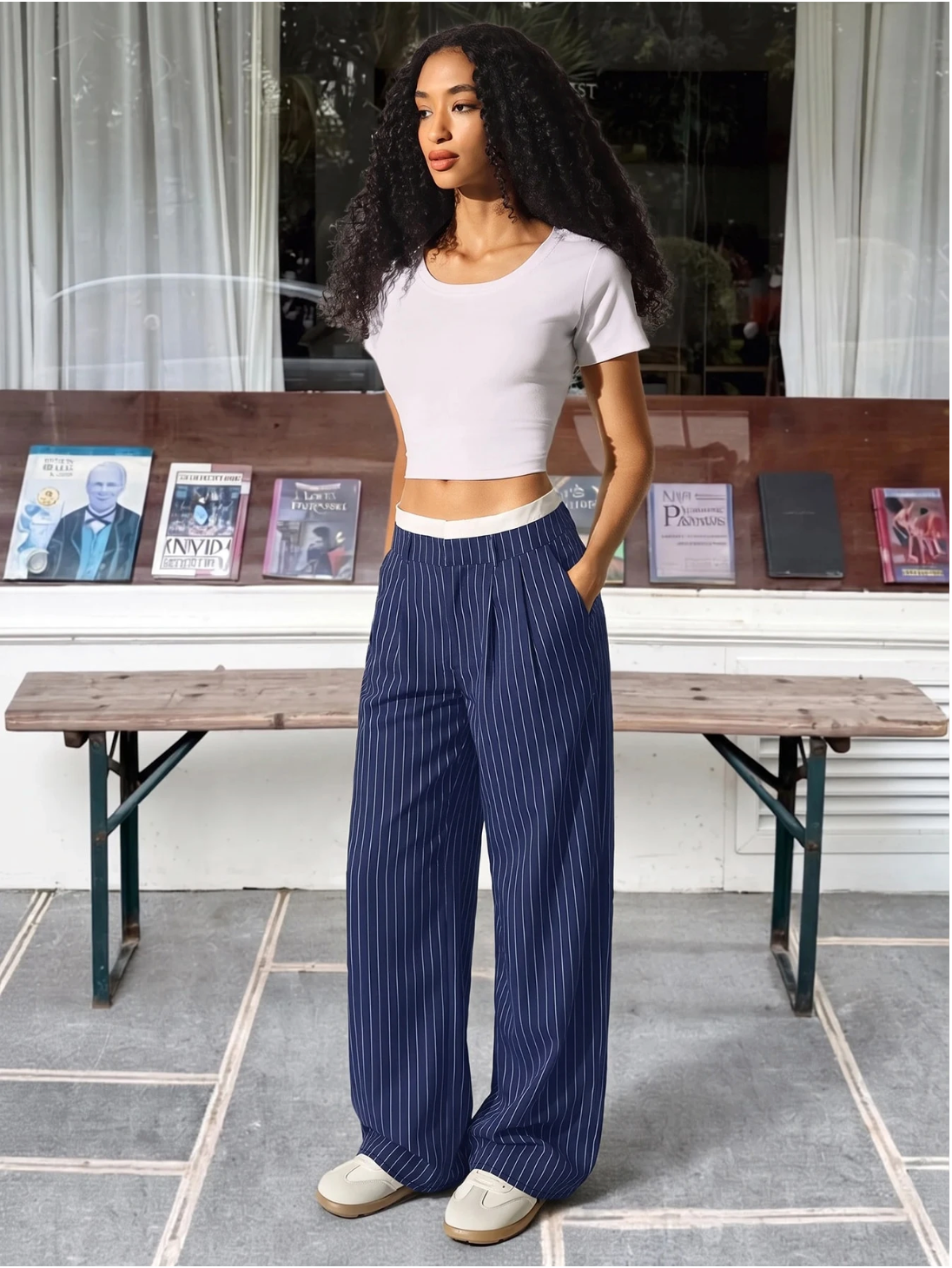 Paige | Women's High-Waisted Pinstripe Wide-Leg Trousers