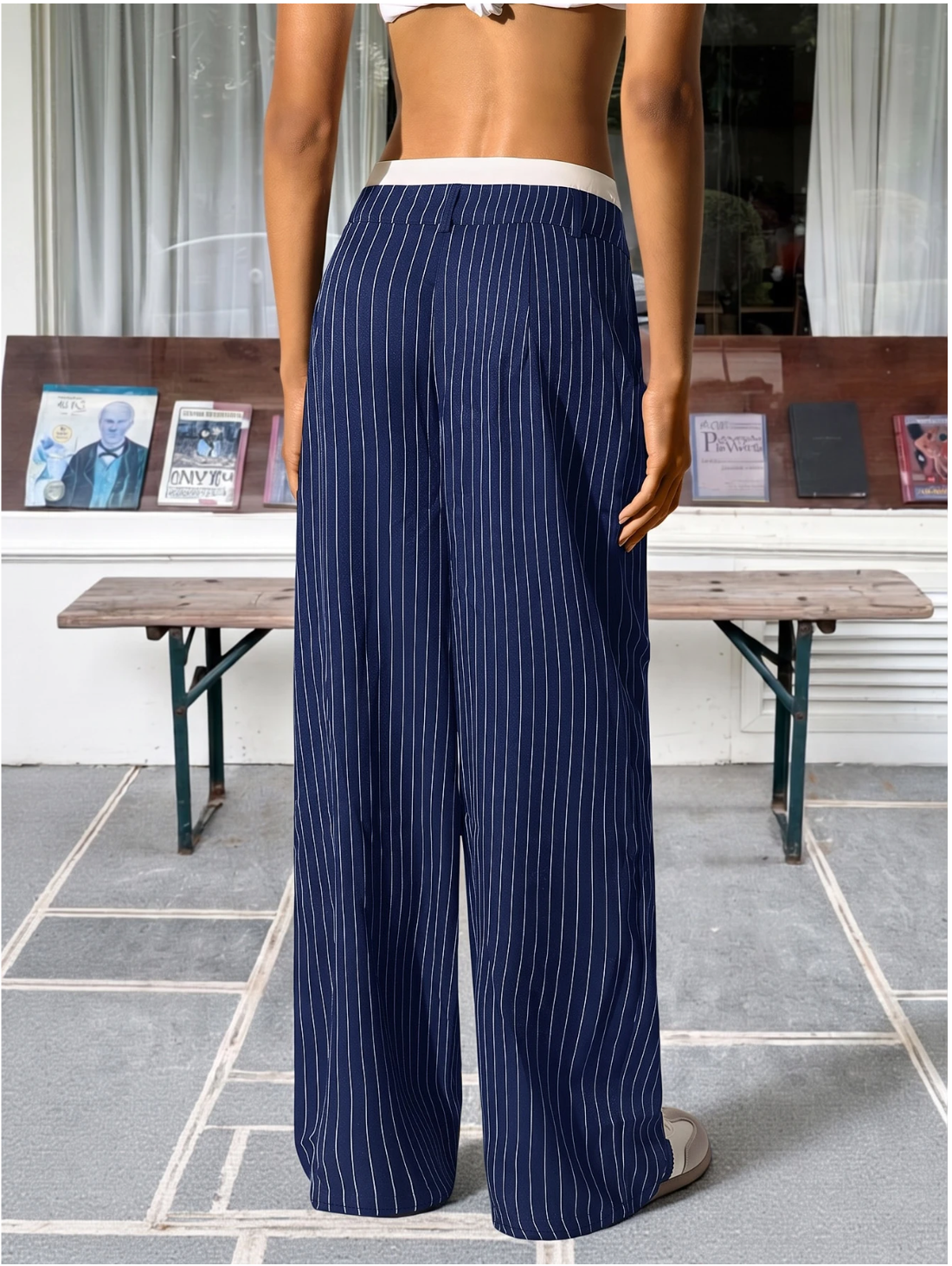 Paige | Women's High-Waisted Pinstripe Wide-Leg Trousers