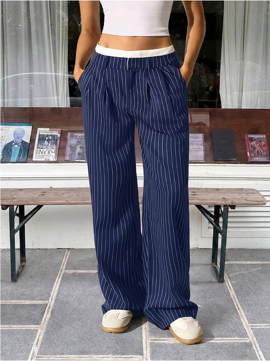 Paige | Women's High-Waisted Pinstripe Wide-Leg Trousers