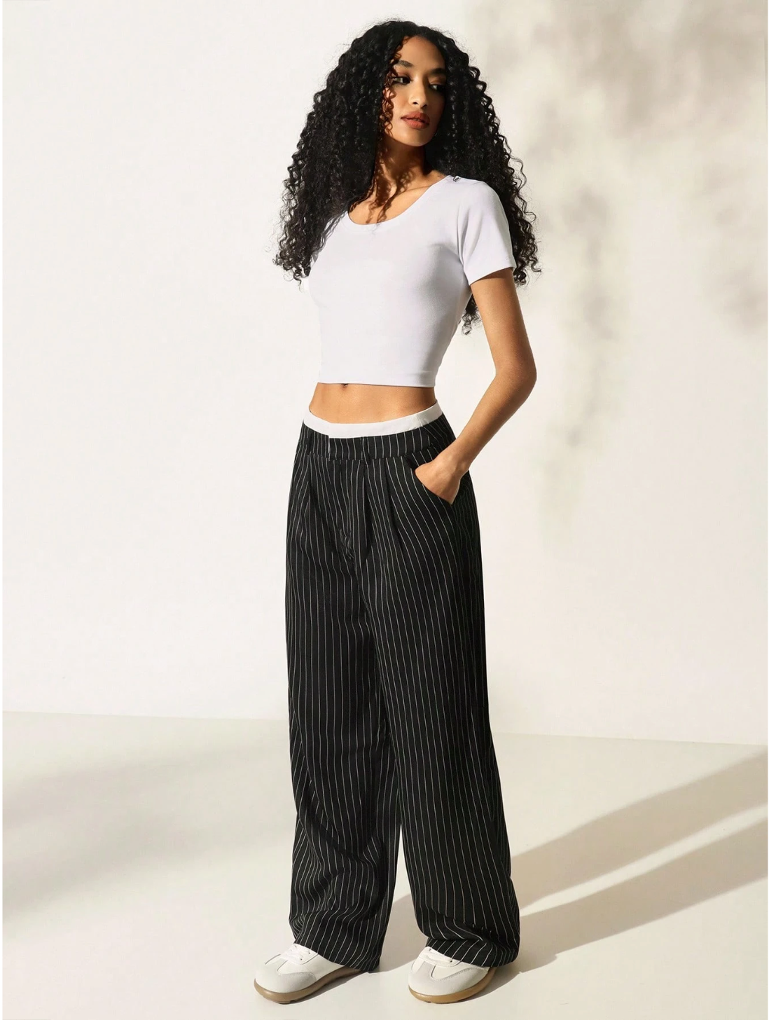 Paige | Women's High-Waisted Pinstripe Wide-Leg Trousers