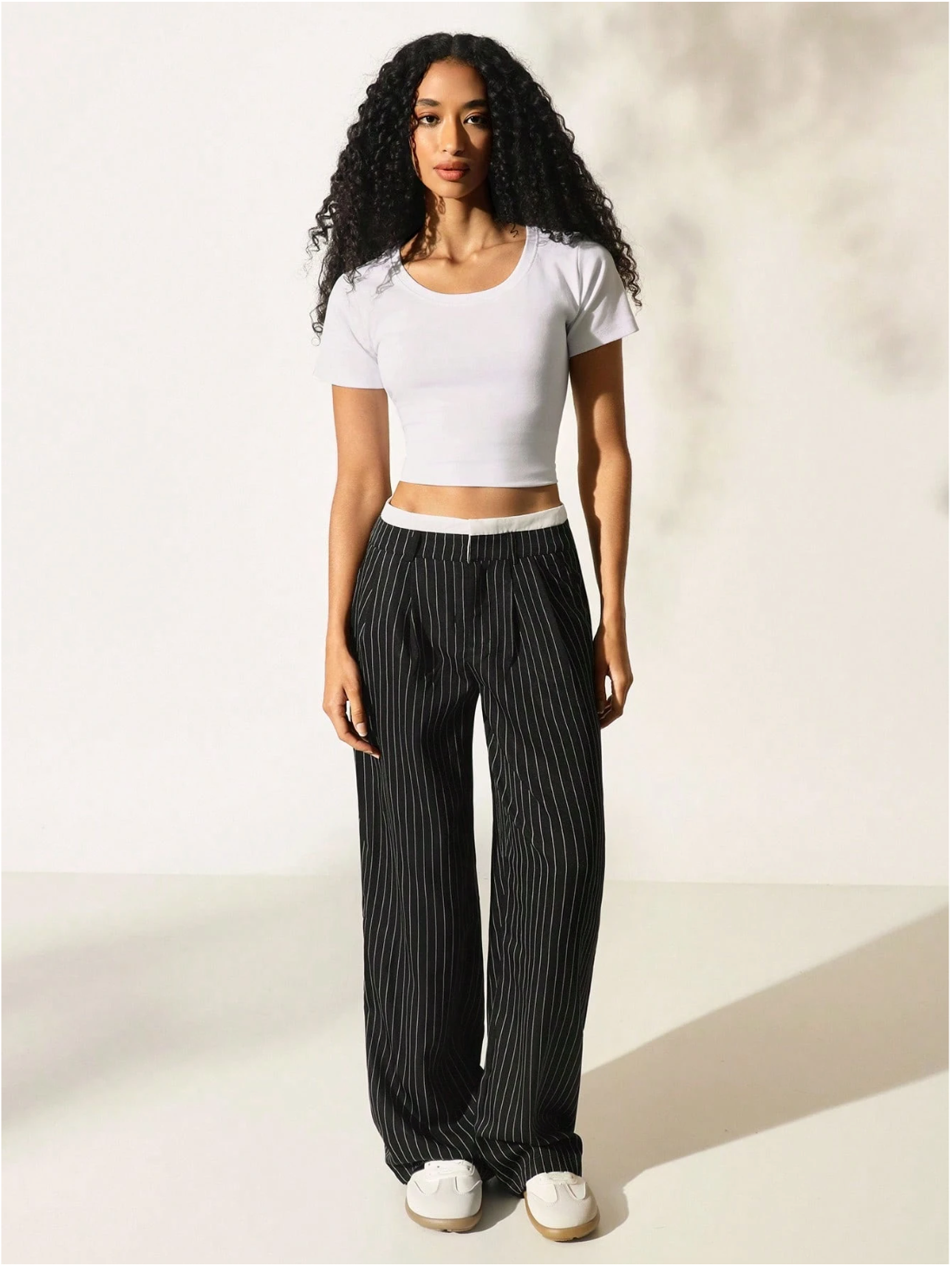 Paige | Women's High-Waisted Pinstripe Wide-Leg Trousers