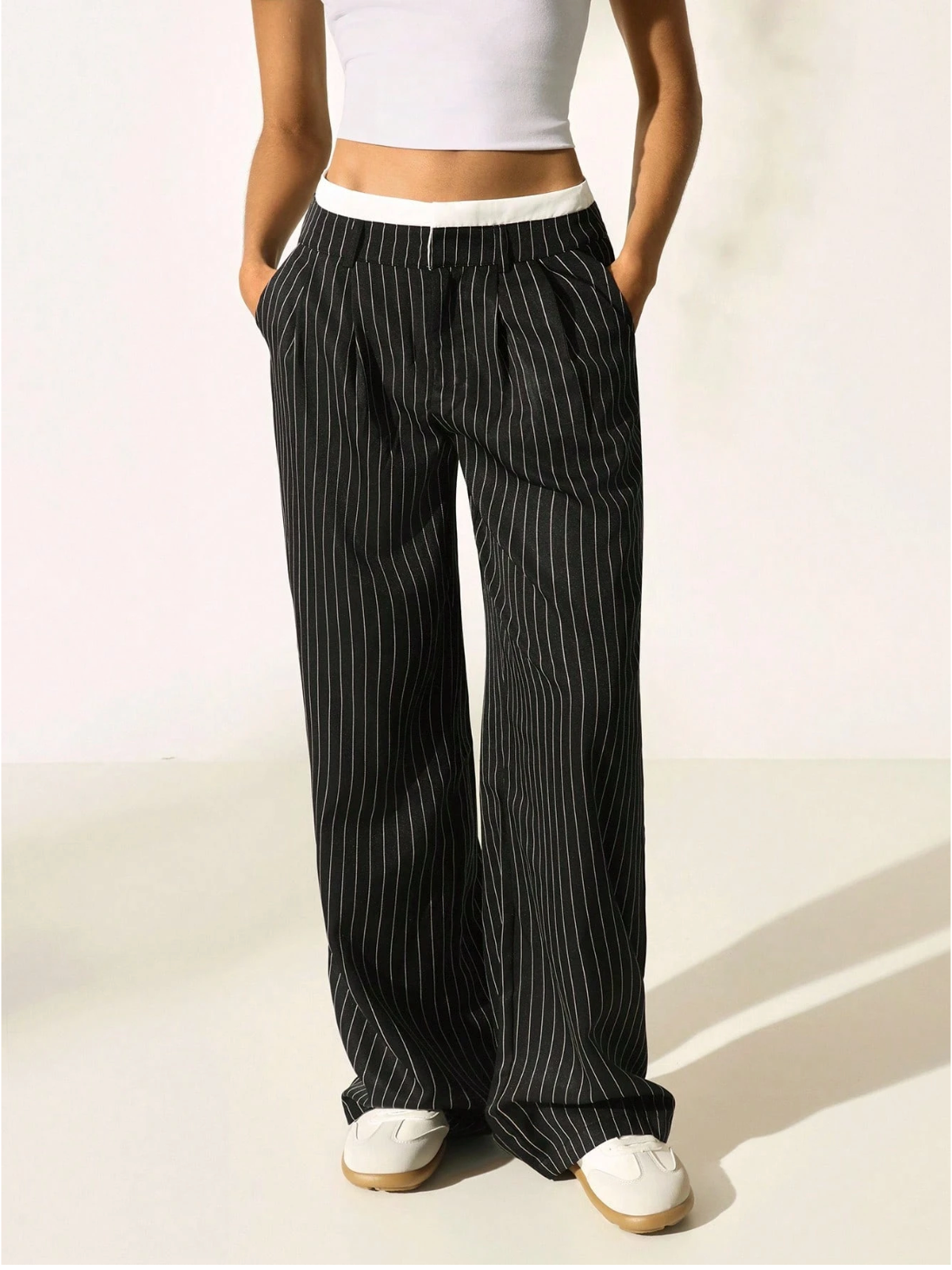 Paige | Women's High-Waisted Pinstripe Wide-Leg Trousers